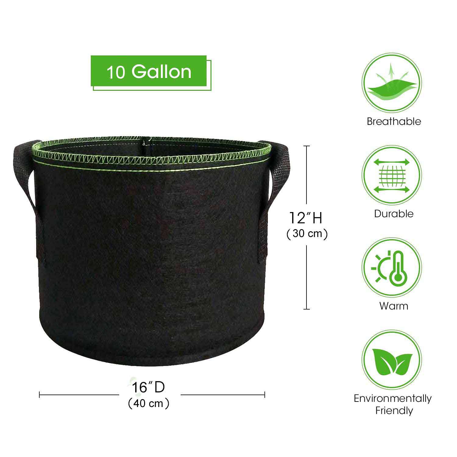 5-Pack 10 Gallons Plant Grow Bag Flower Container Pots