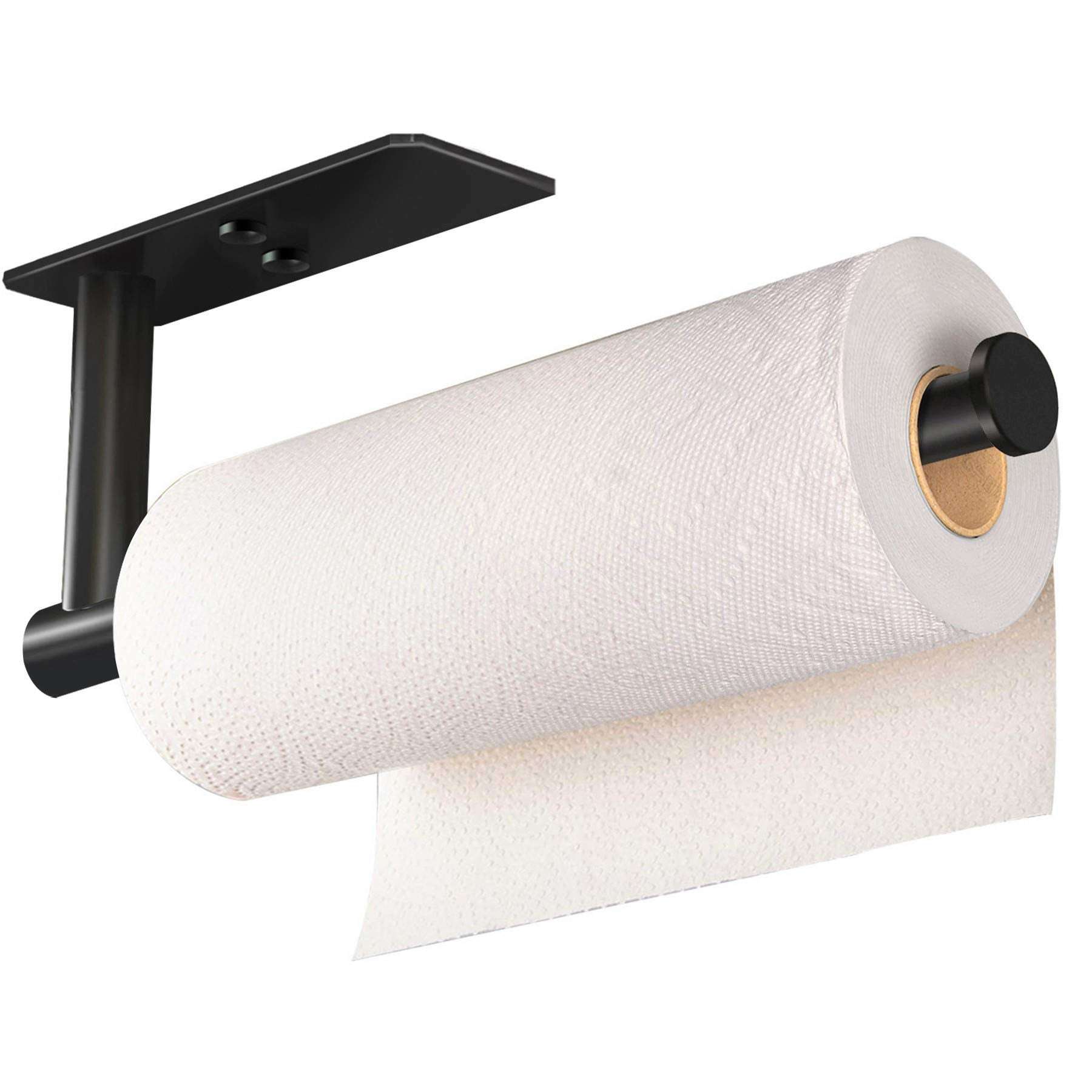 Cabinet Wall Mount Adhesive Paper Towel Holder Rectangle Black