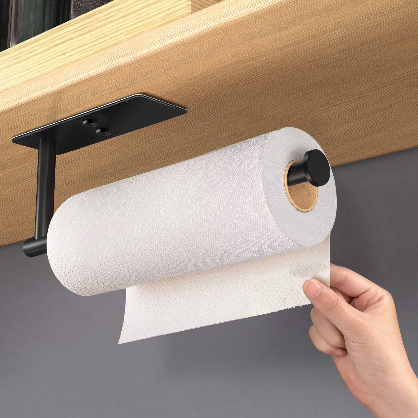 Cabinet Wall Mount Adhesive Paper Towel Holder Rectangle Black