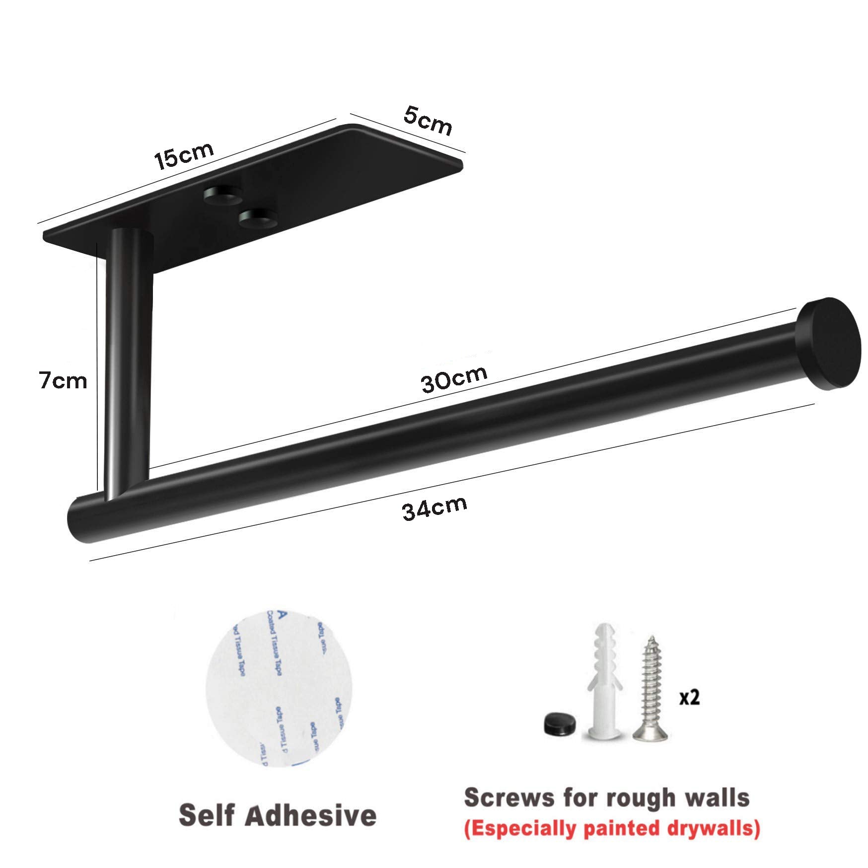 Cabinet Wall Mount Adhesive Paper Towel Holder Rectangle Black