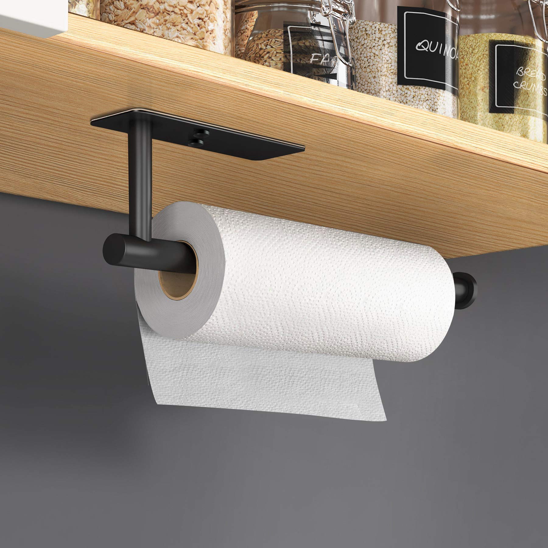 Cabinet Wall Mount Adhesive Paper Towel Holder Rectangle Black