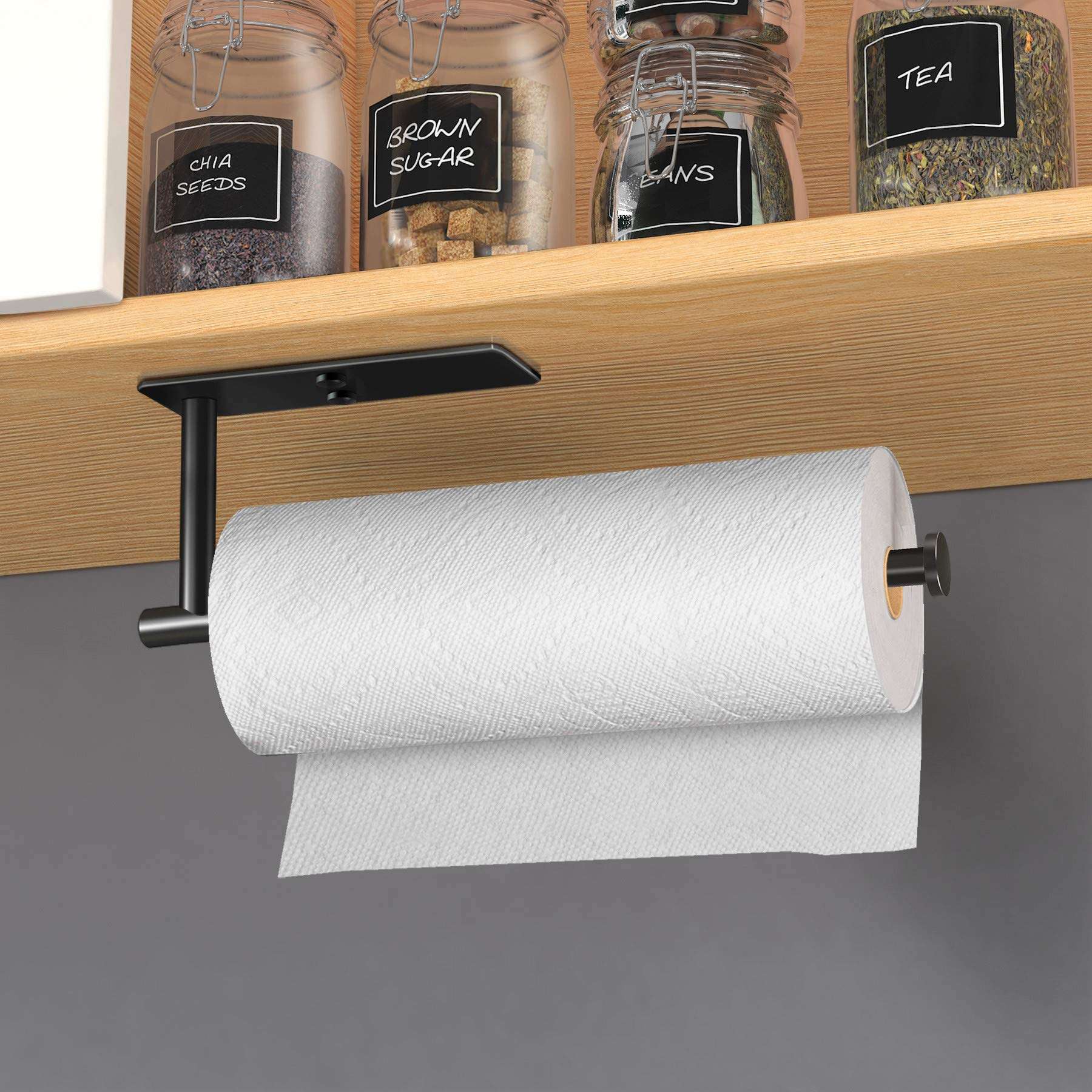 Cabinet Wall Mount Adhesive Paper Towel Holder Rectangle Black