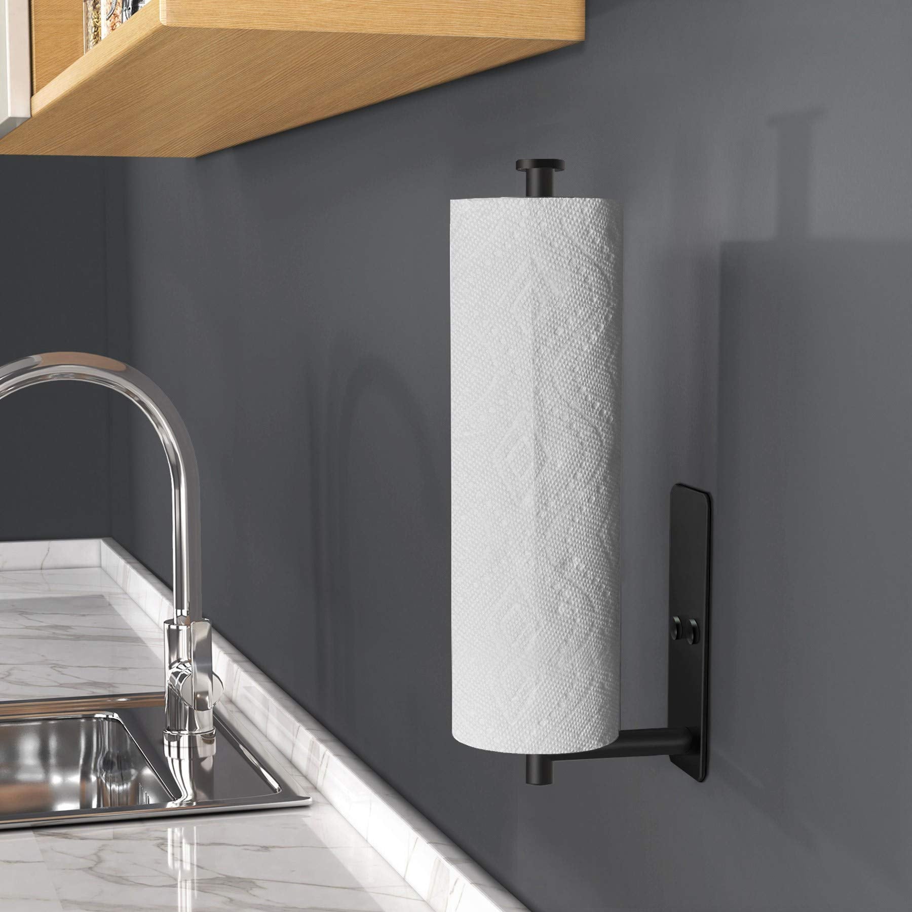 Cabinet Wall Mount Adhesive Paper Towel Holder Rectangle Black