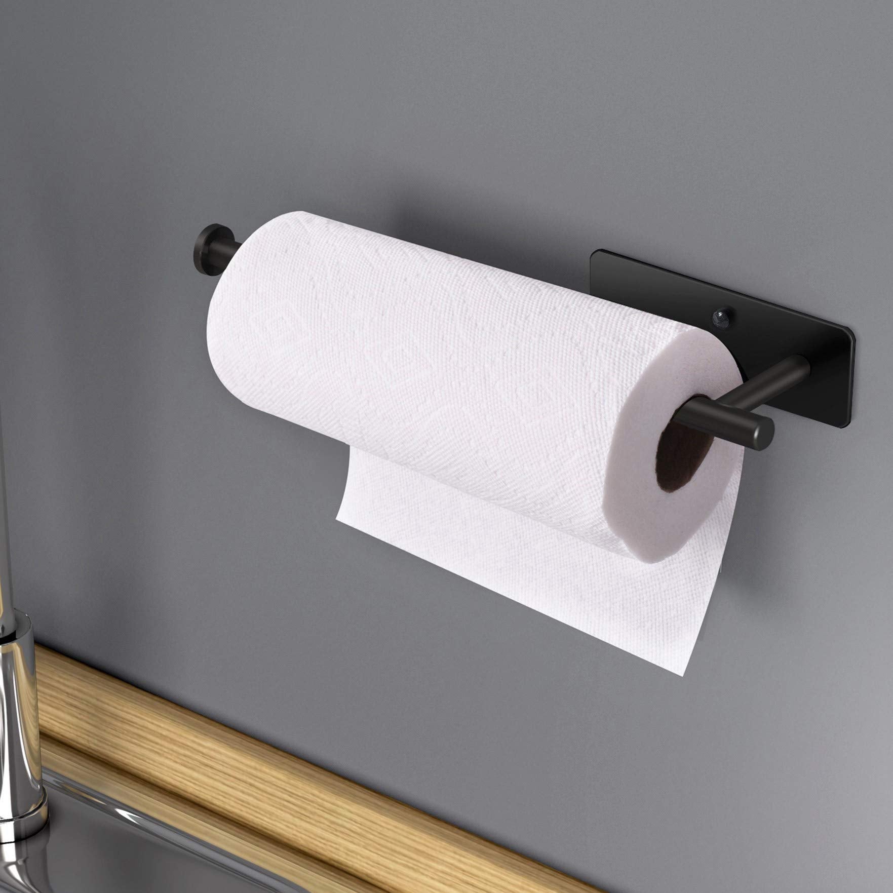 Cabinet Wall Mount Adhesive Paper Towel Holder Rectangle Black