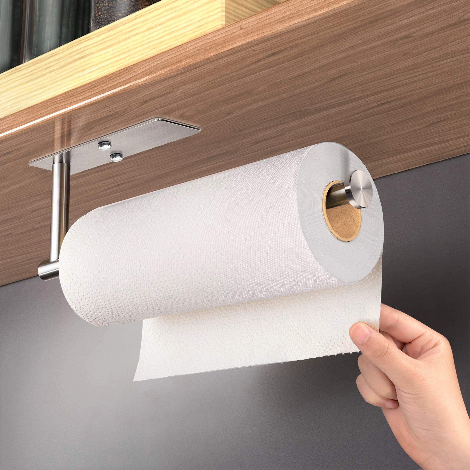 Cabinet Wall Mount Adhesive Paper Towel Holder Rectangle Silver
