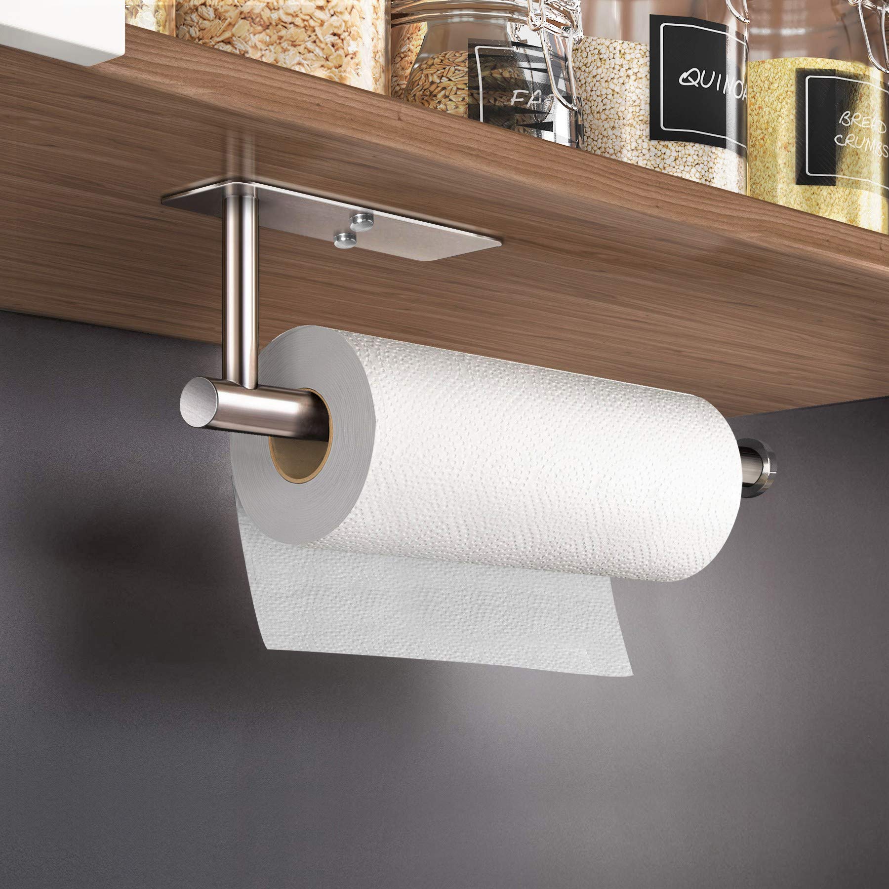 Cabinet Wall Mount Adhesive Paper Towel Holder Rectangle Silver