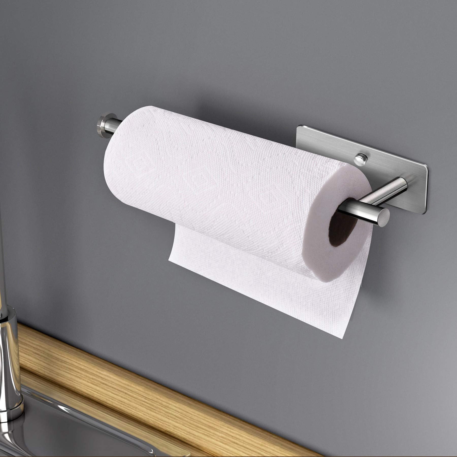 Cabinet Wall Mount Adhesive Paper Towel Holder Rectangle Silver