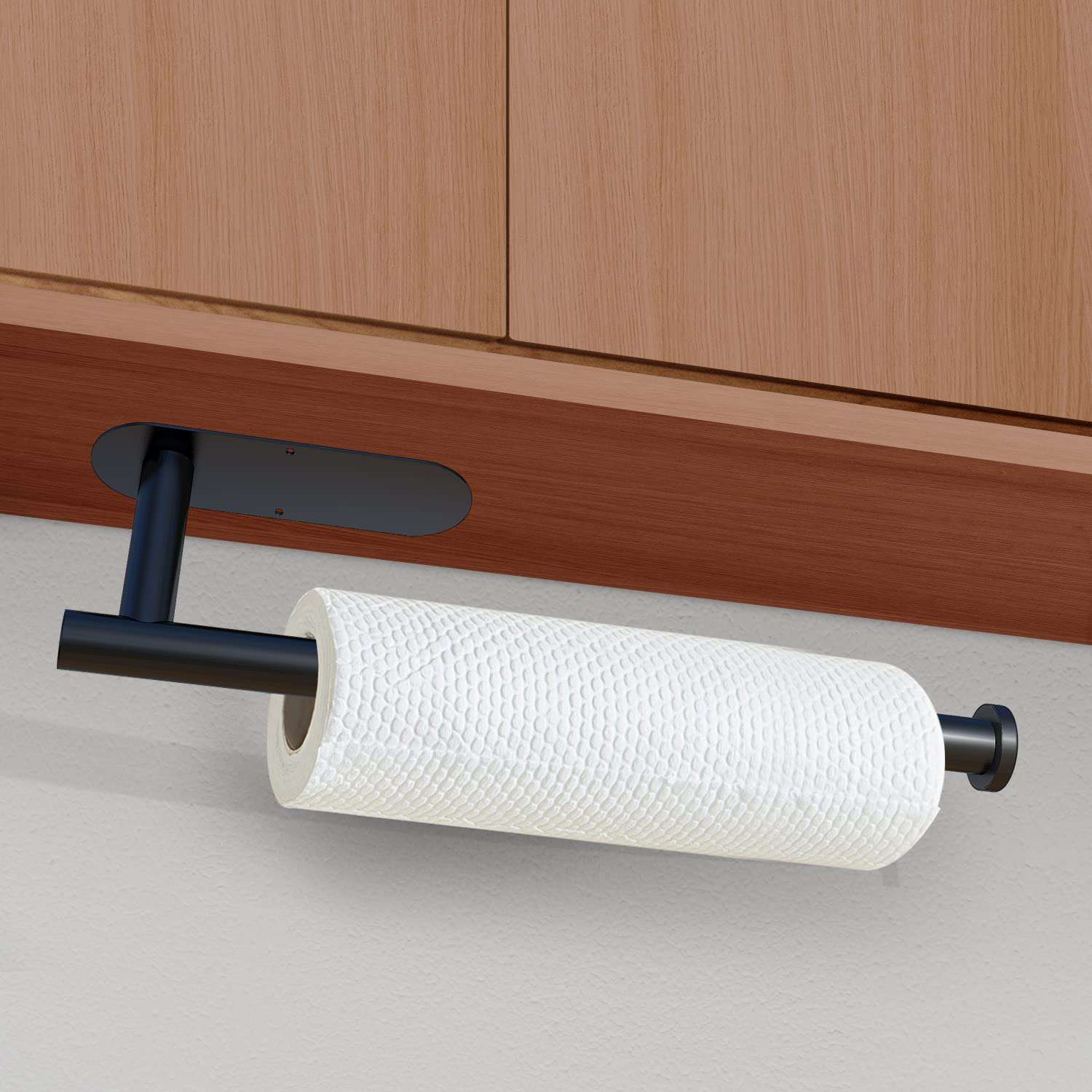 Cabinet Wall Mount Adhesive Paper Towel Holder Black