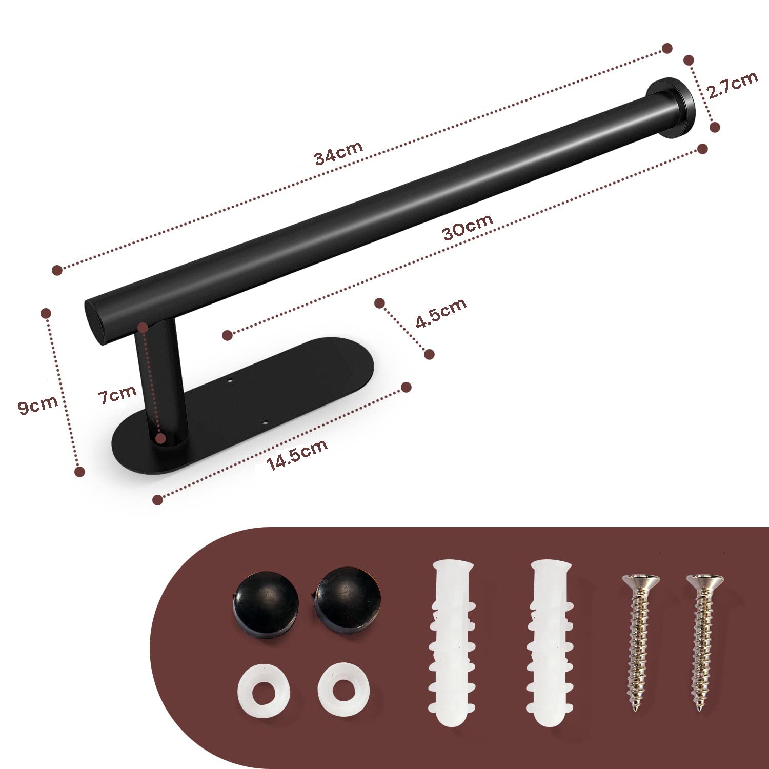 Cabinet Wall Mount Adhesive Paper Towel Holder Black