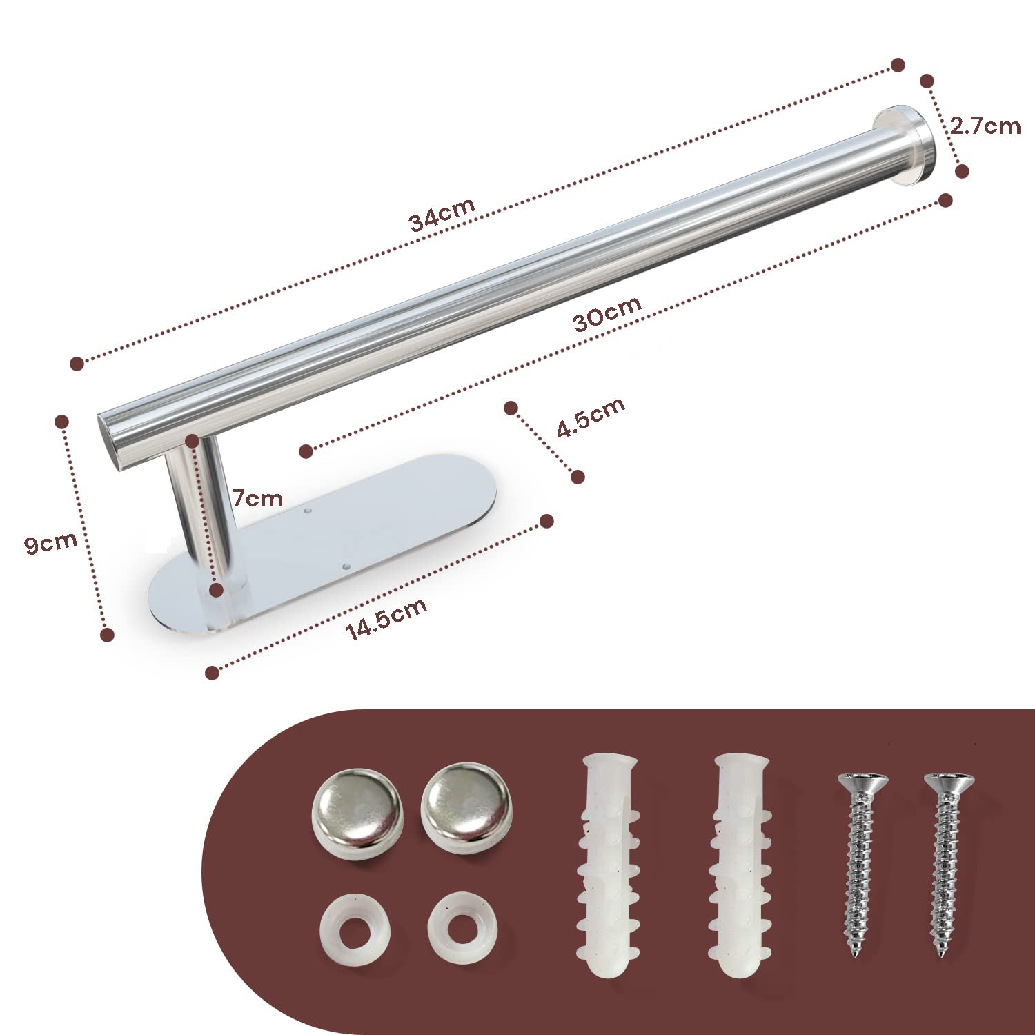 Cabinet Wall Mount Adhesive Paper Towel Holder Silver