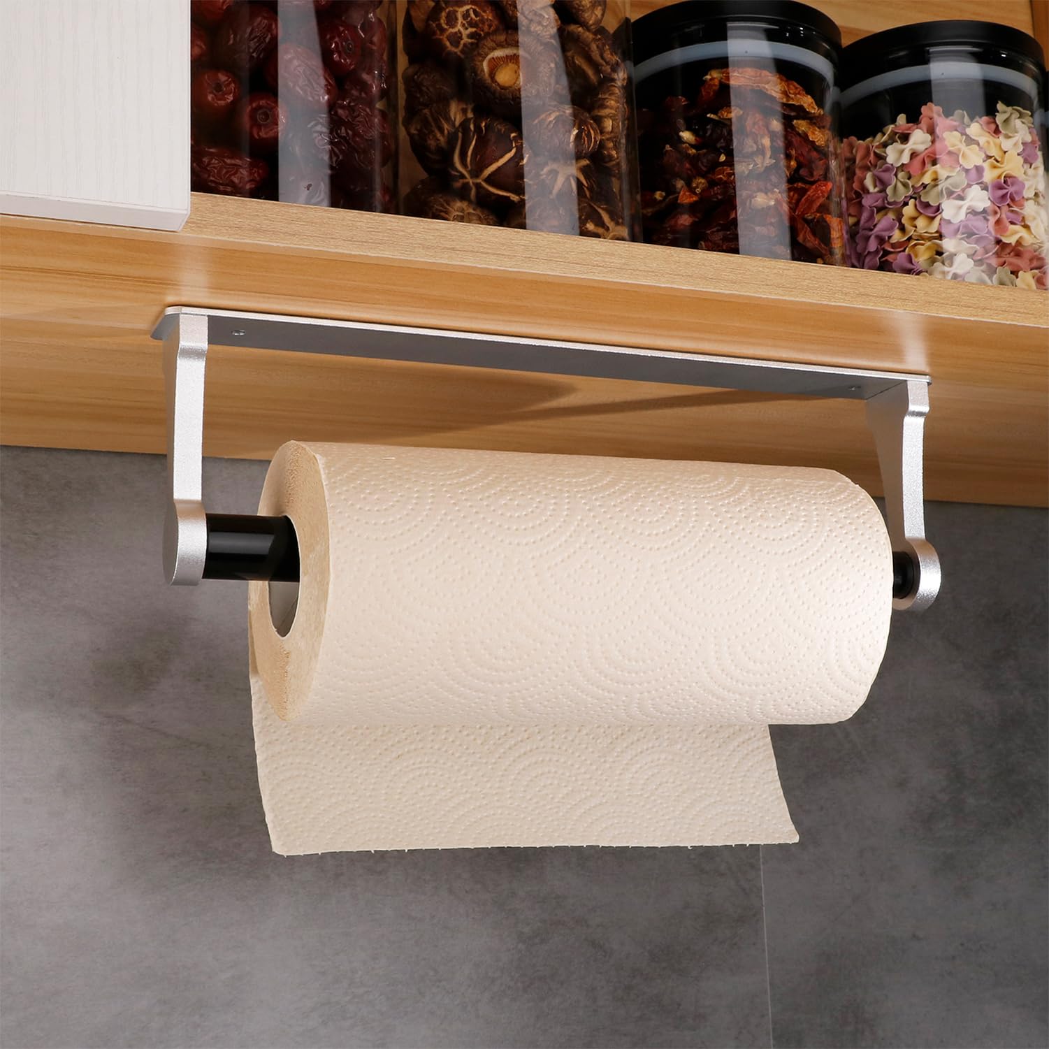 Cabinet Screw Wall Mount Adhesive Paper Towel Holder Rectangle Silver