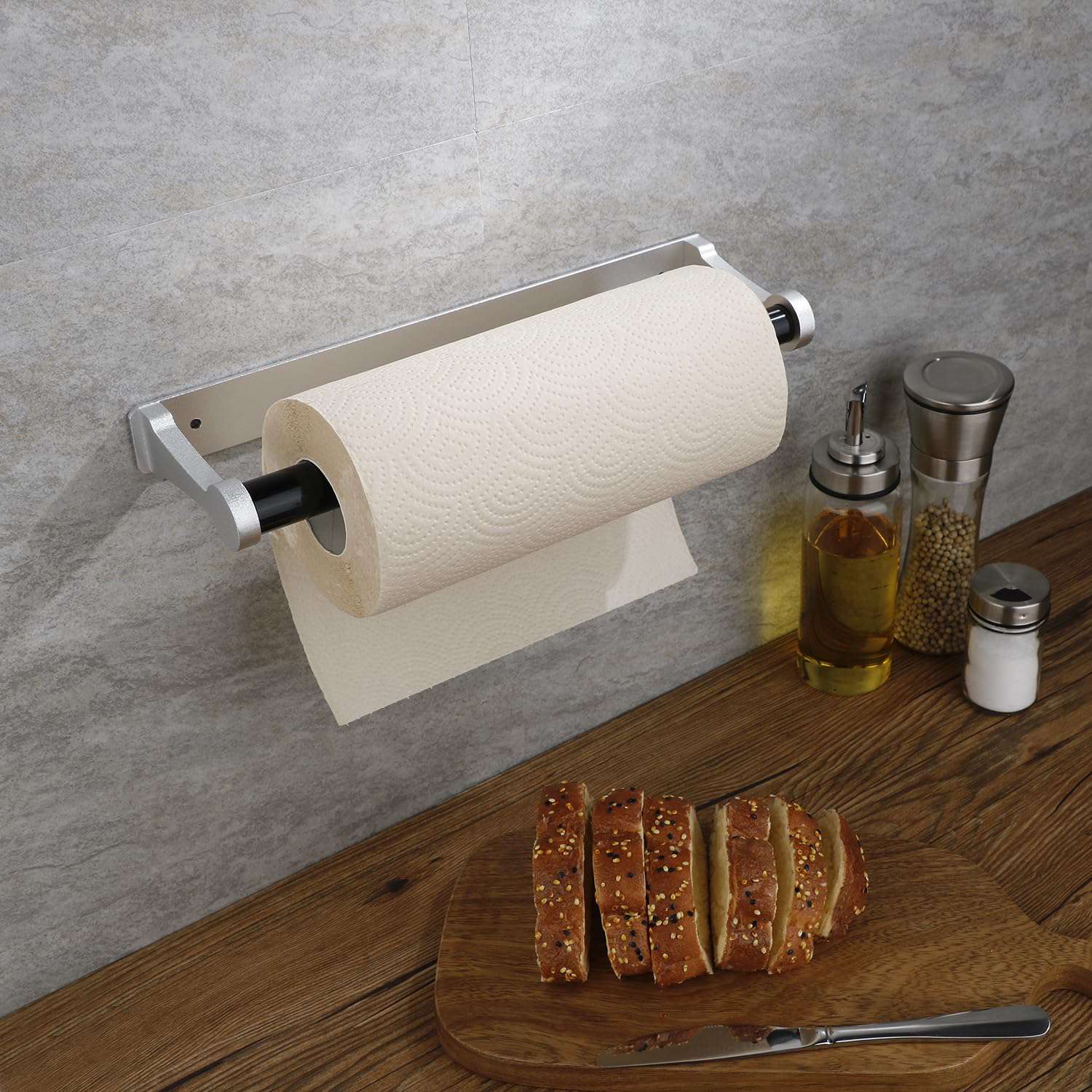 Cabinet Screw Wall Mount Adhesive Paper Towel Holder Rectangle Silver