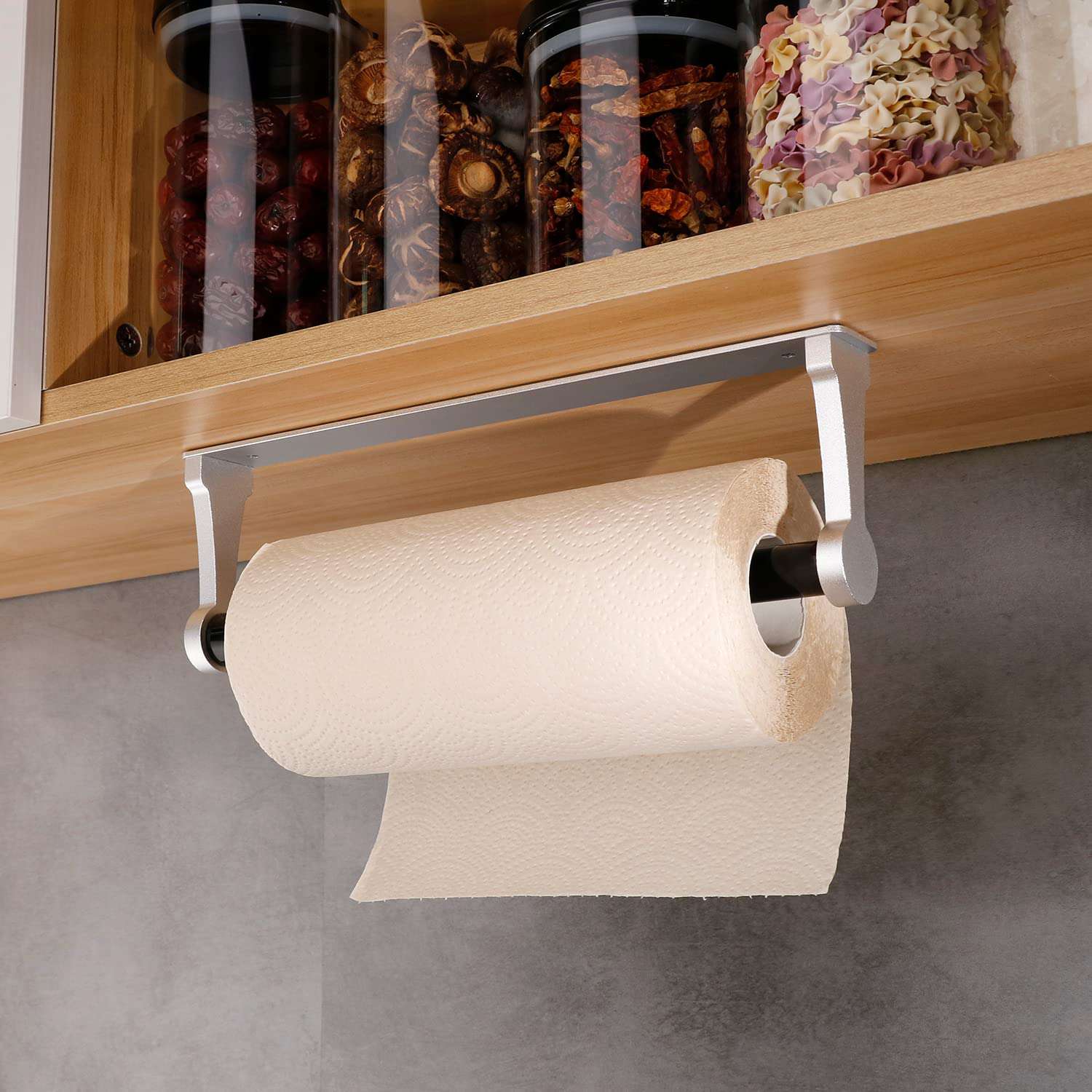 Cabinet Screw Wall Mount Adhesive Paper Towel Holder Rectangle Silver
