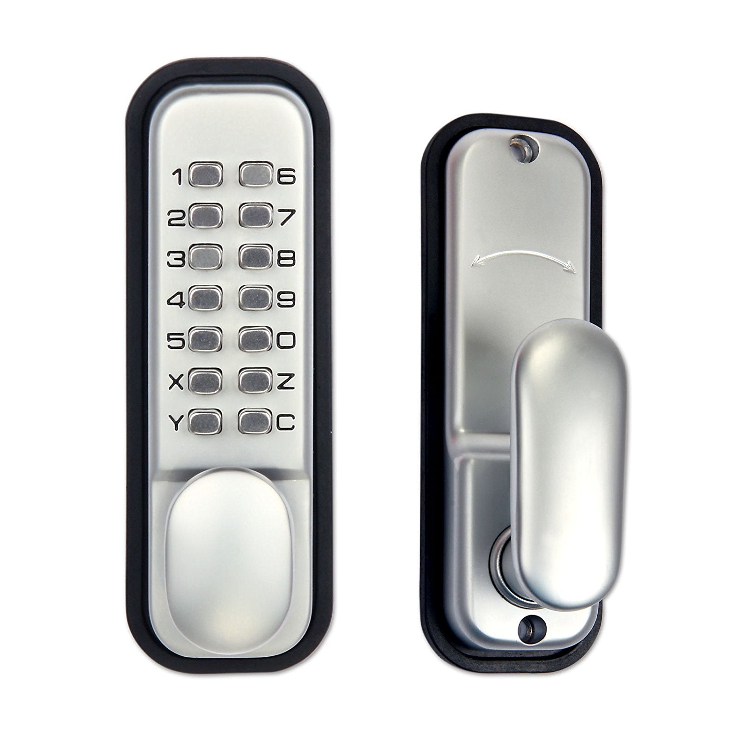 Mechanical keyless password door lock with numeric keypad and silver lever, weatherproof case