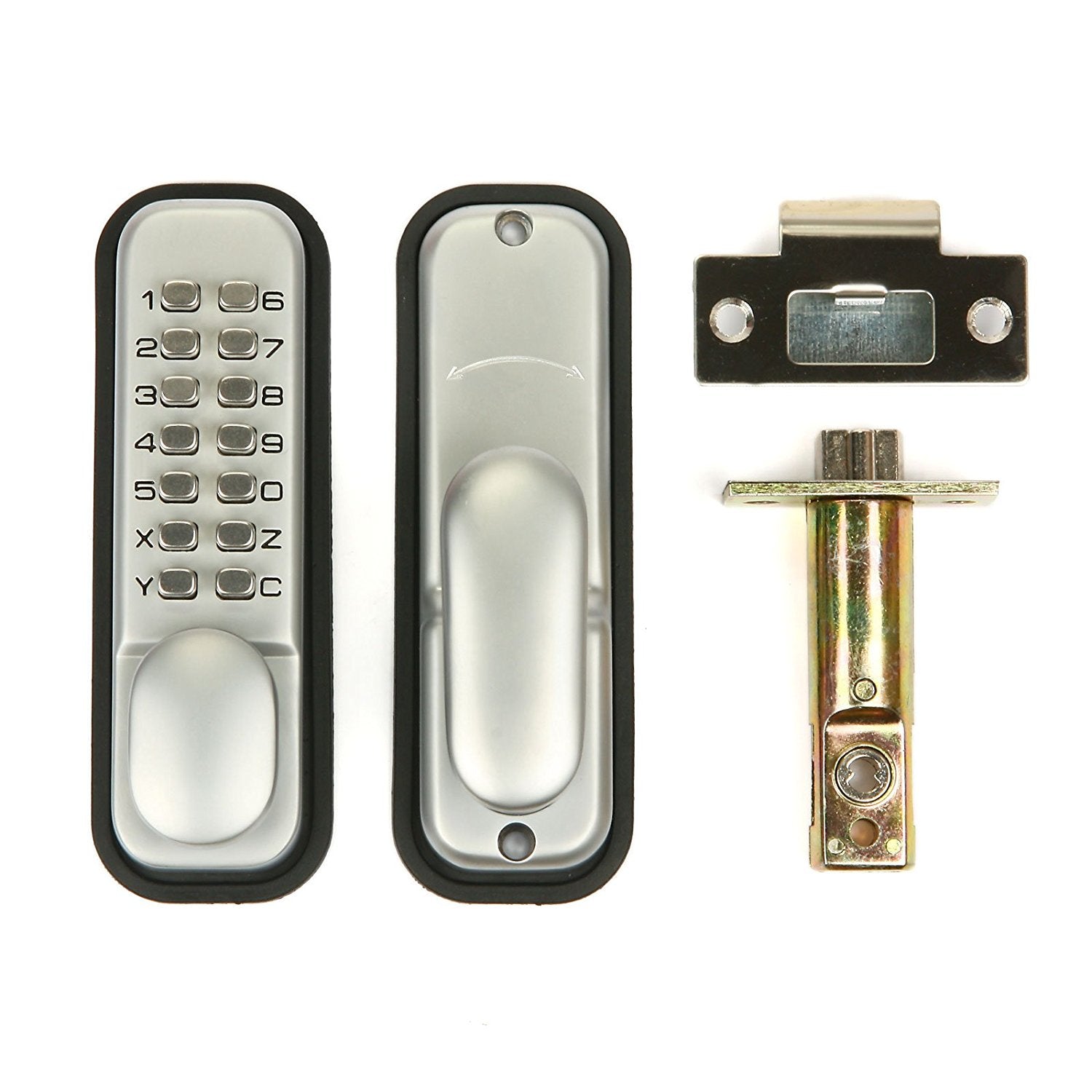 Mechanical keyless password door lock set with keypad, back cover, and lock cylinder