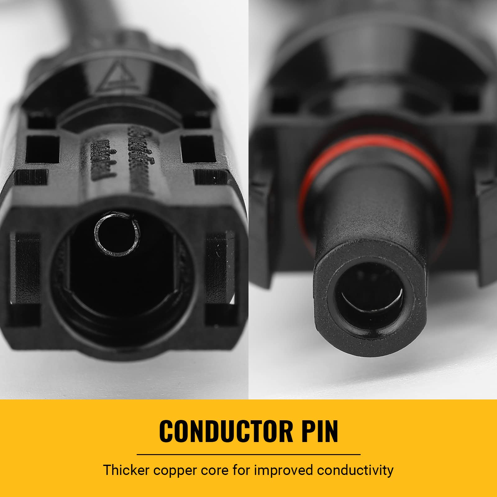 Waterproof T-branch cable connector terminals with conductor pin, black