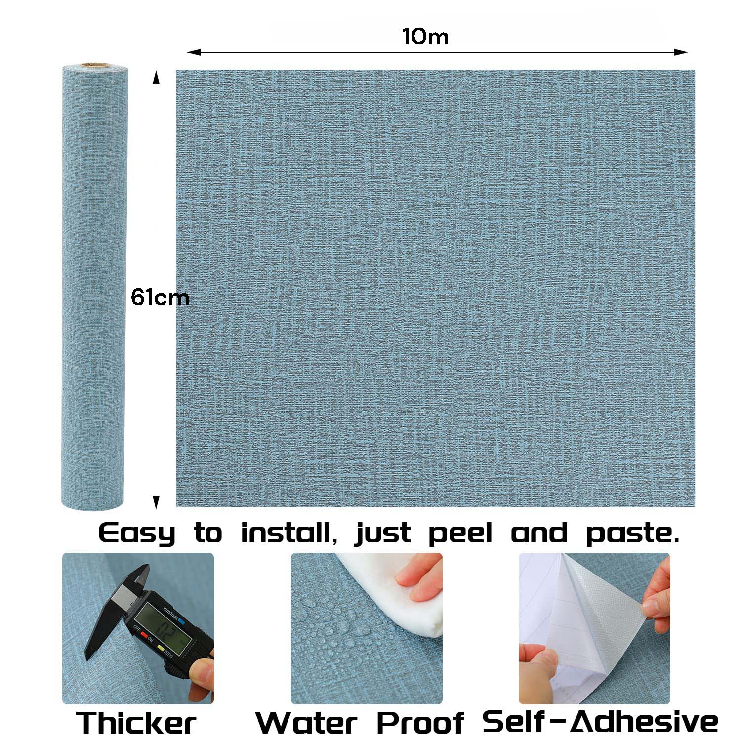 Blue textured wallpaper roll and sheet, 61cm width and 10m length