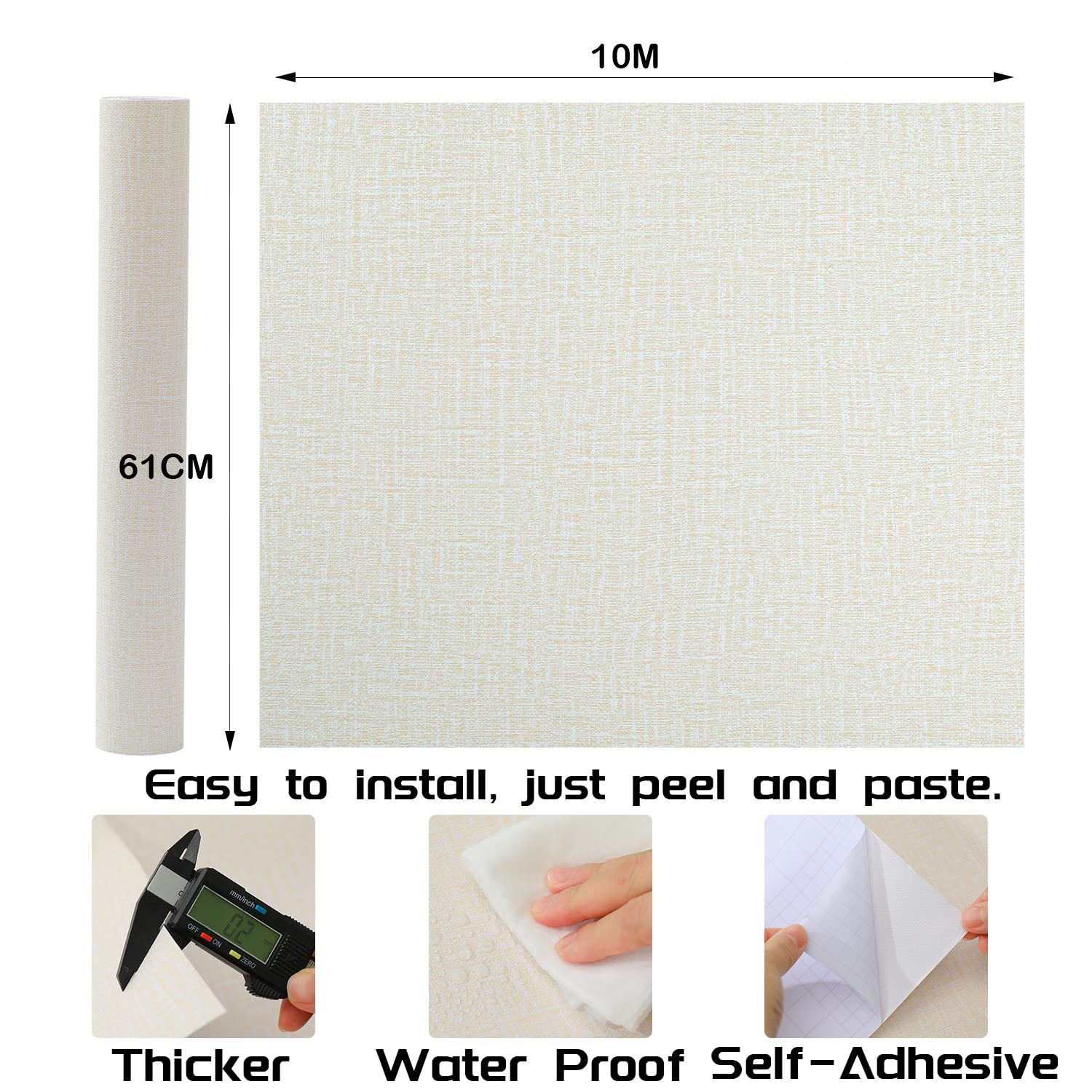 Beige self-adhesive wallpaper roll, 61 cm wide and 10 m long