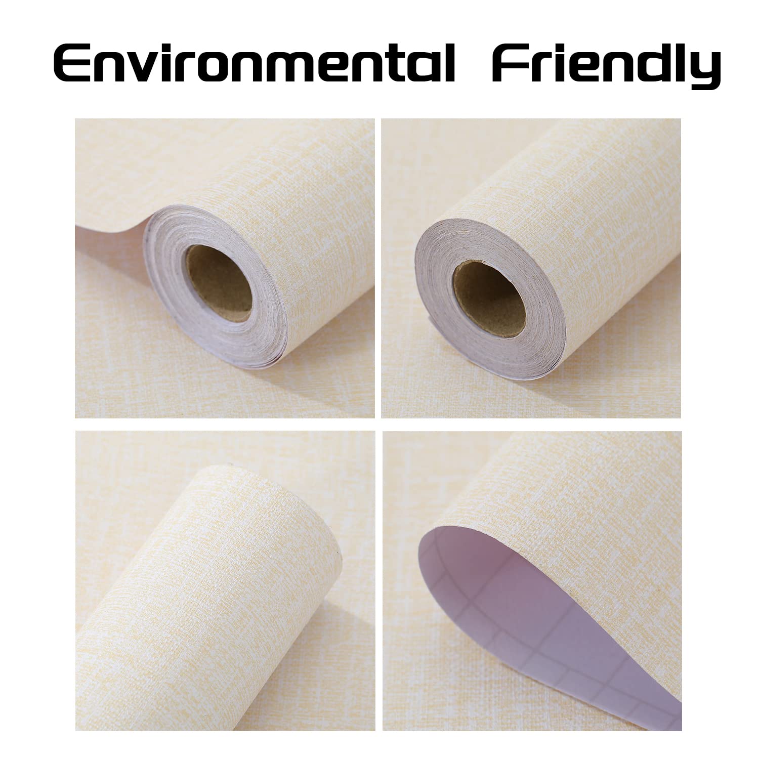 Beige faux grasscloth wallpaper roll with textured close-up detail