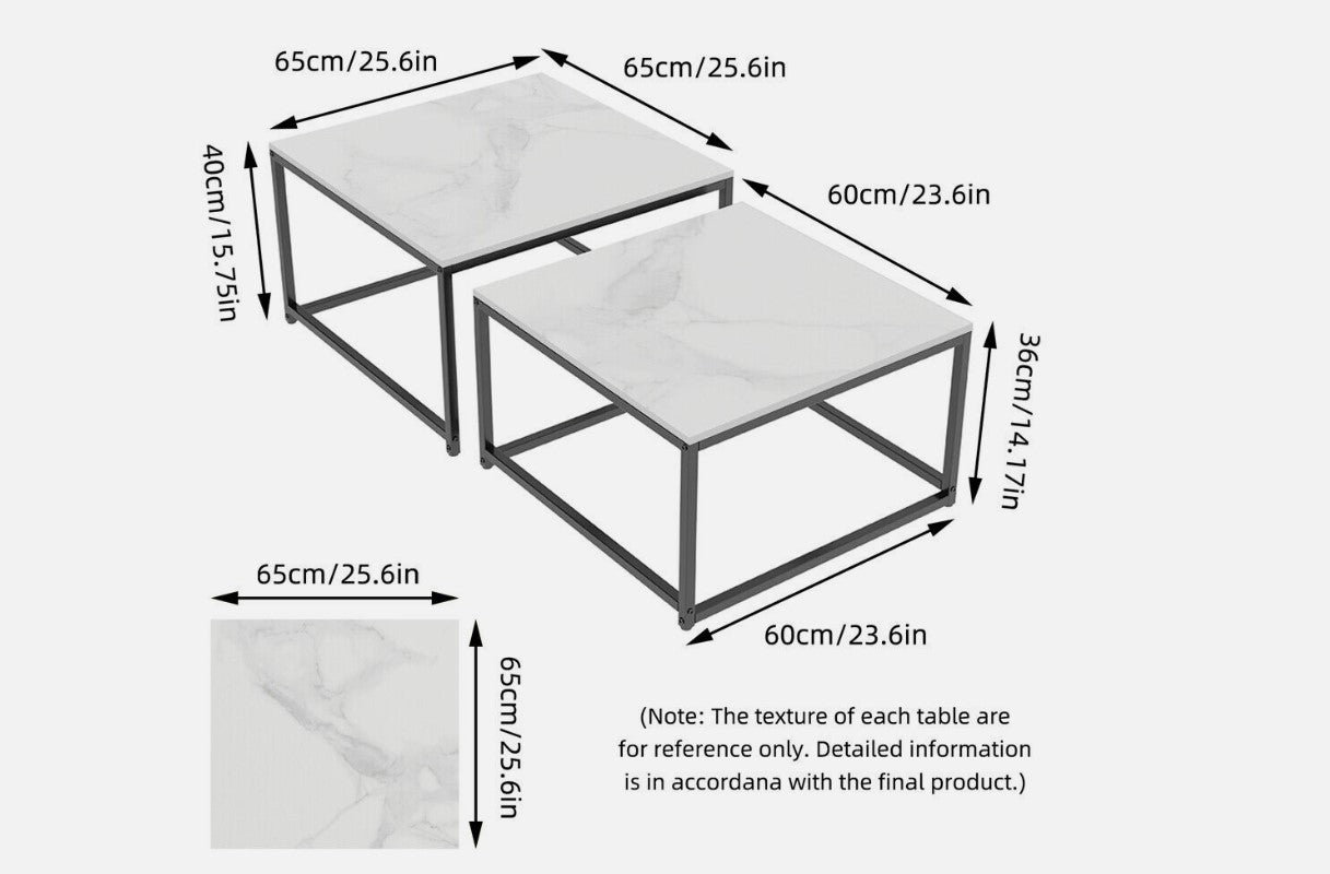Interior Ave - Ciest Square Nested Coffee Table Set - White Marble Stone