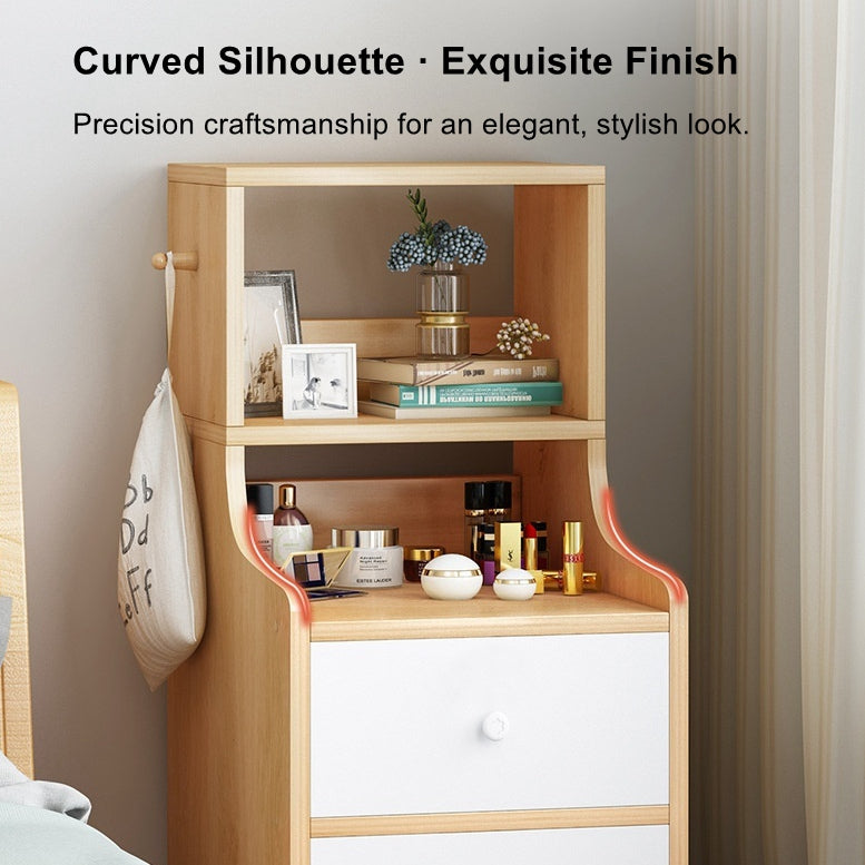 Minimalist Tall Bookshelf White Nightstand Cabinet with Drawers Curved Design