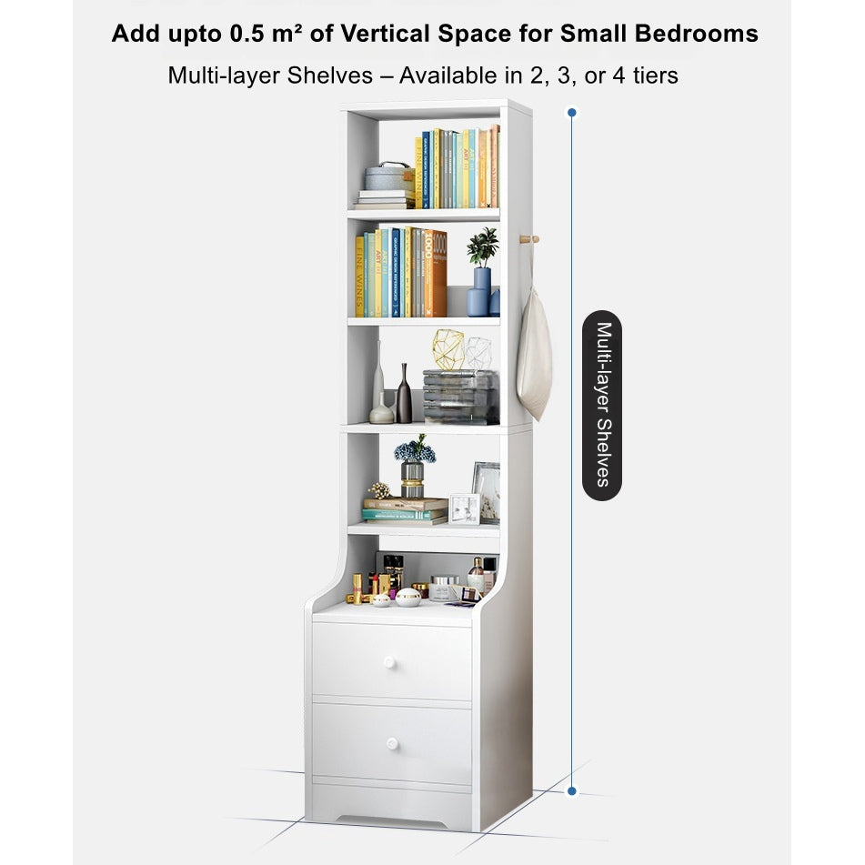 Minimalist Tall Bookshelf White Nightstand Cabinet with Drawers Curved Design