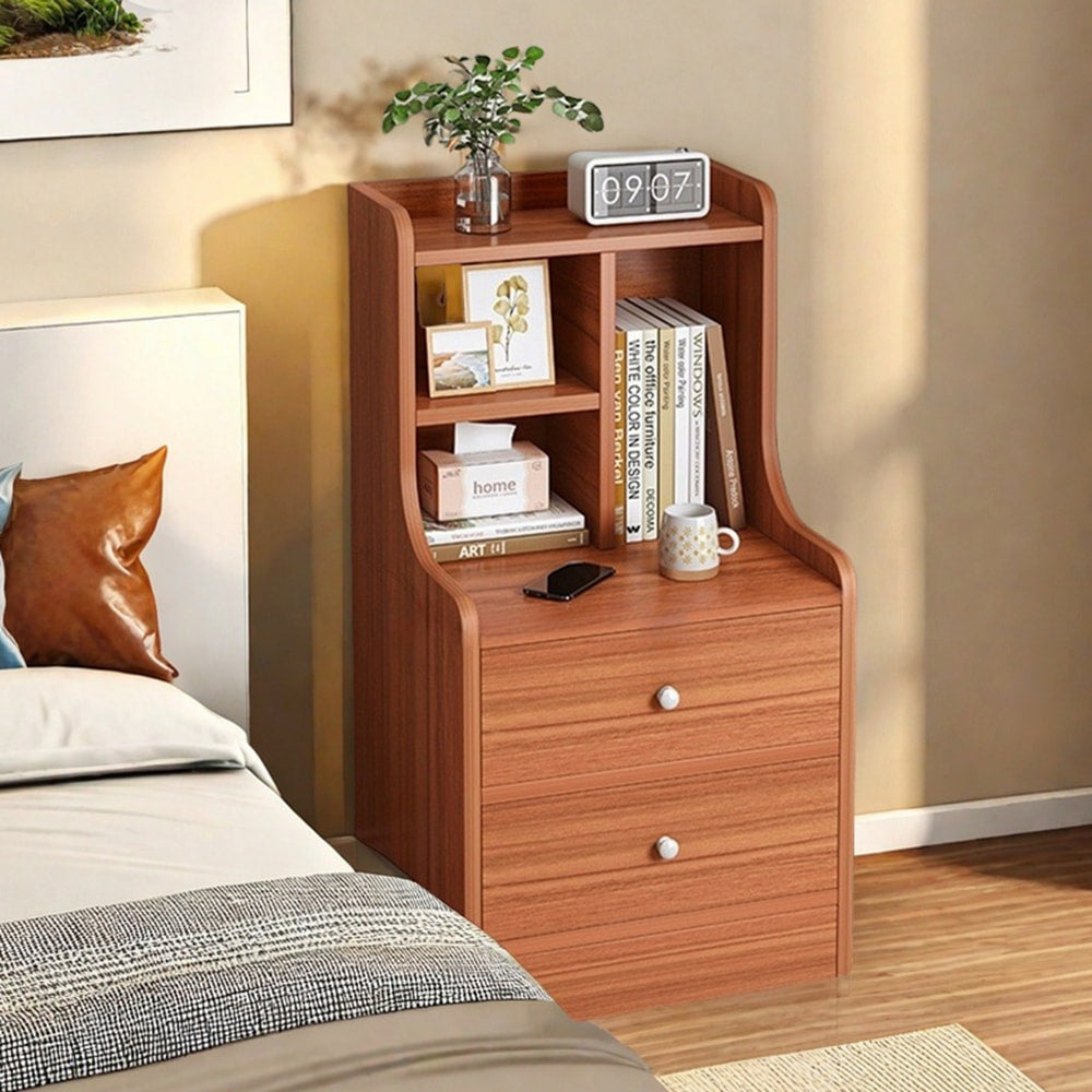 Classic Nightstand Multi-Compartment Storage Reddish-Brown Wood Grain 70cm