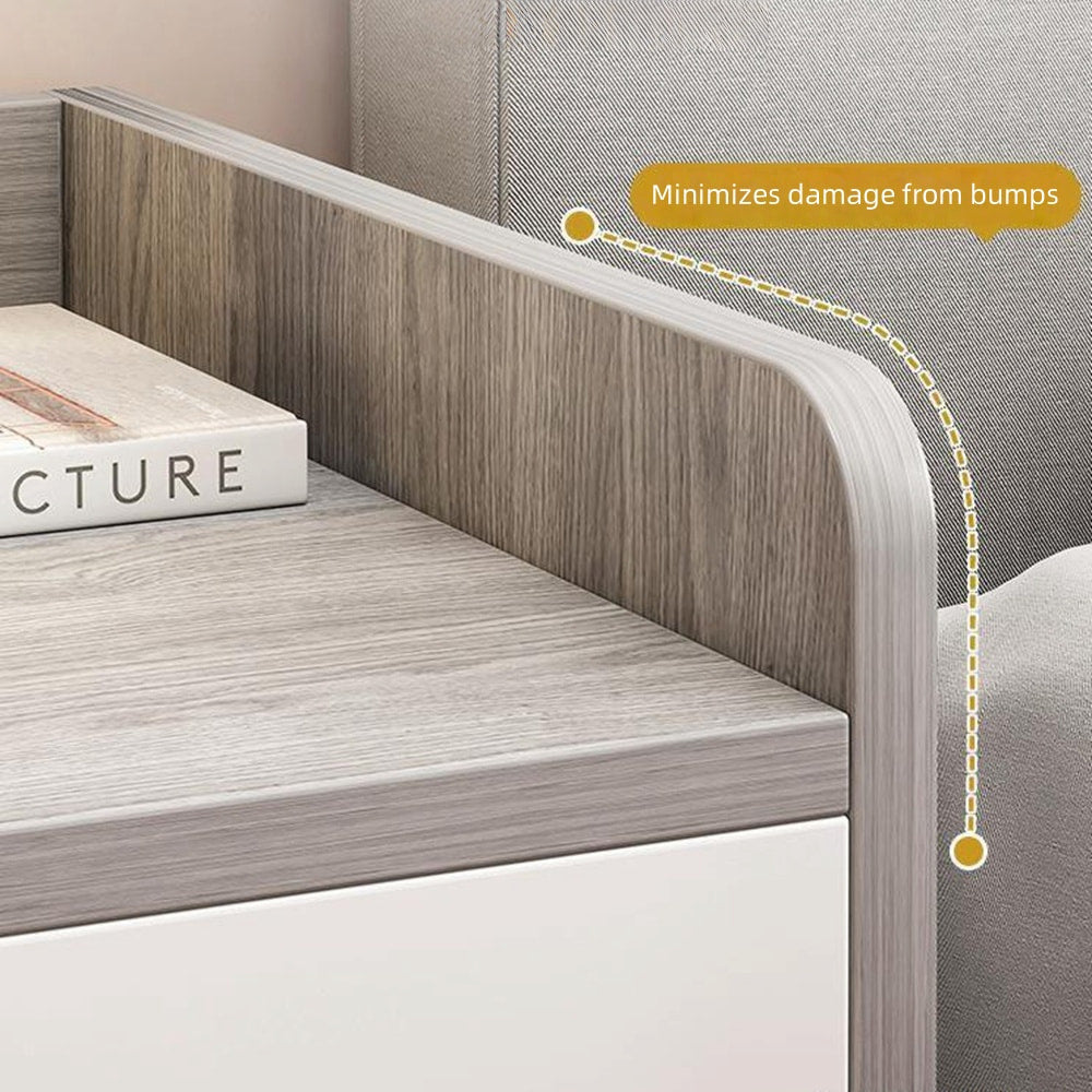 Minimalist Nightstand White Triple Drawer Safety Tray Design Wooden Handles