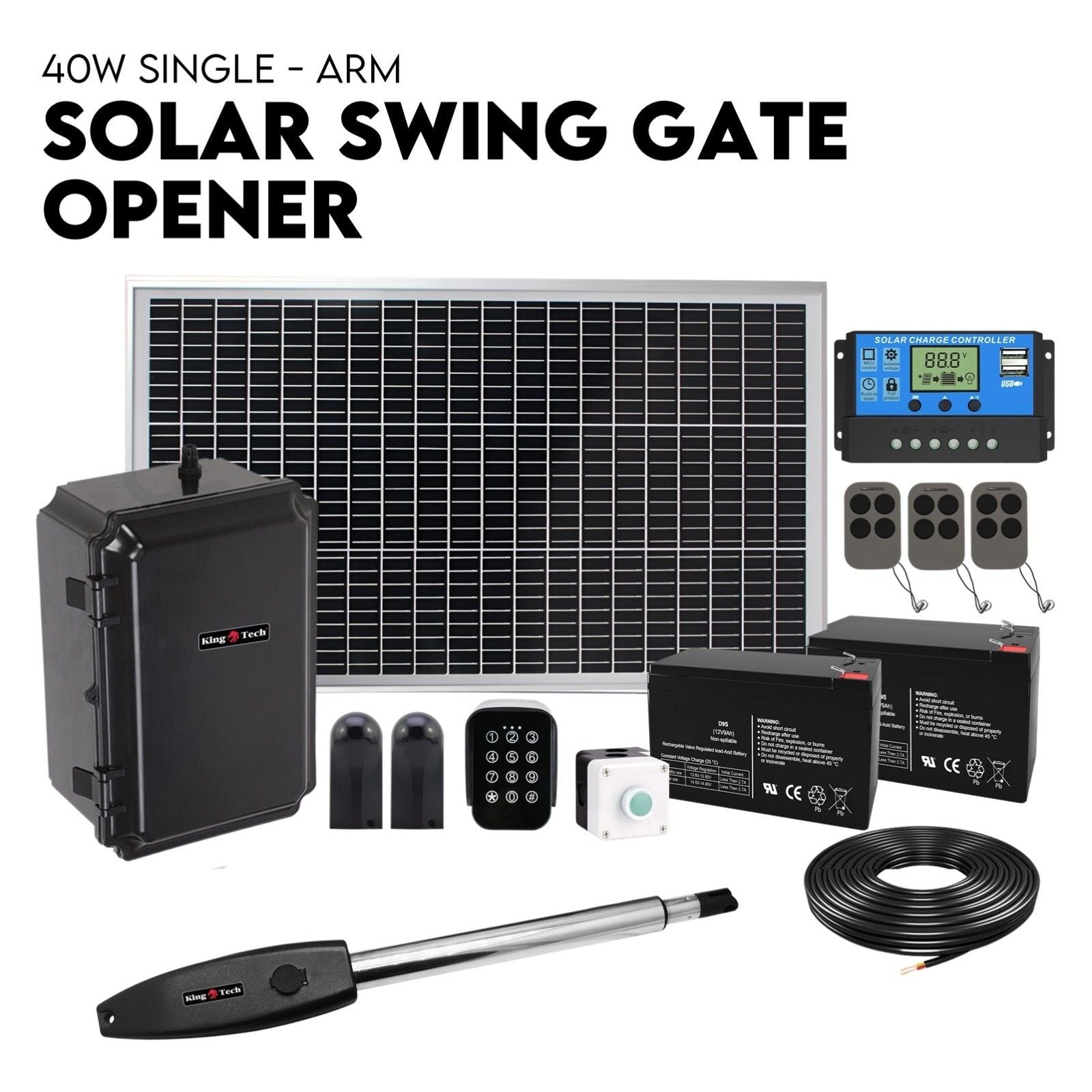 Swing Gate Opener Automatic Full Solar Power Kit Remote Control Bedworld