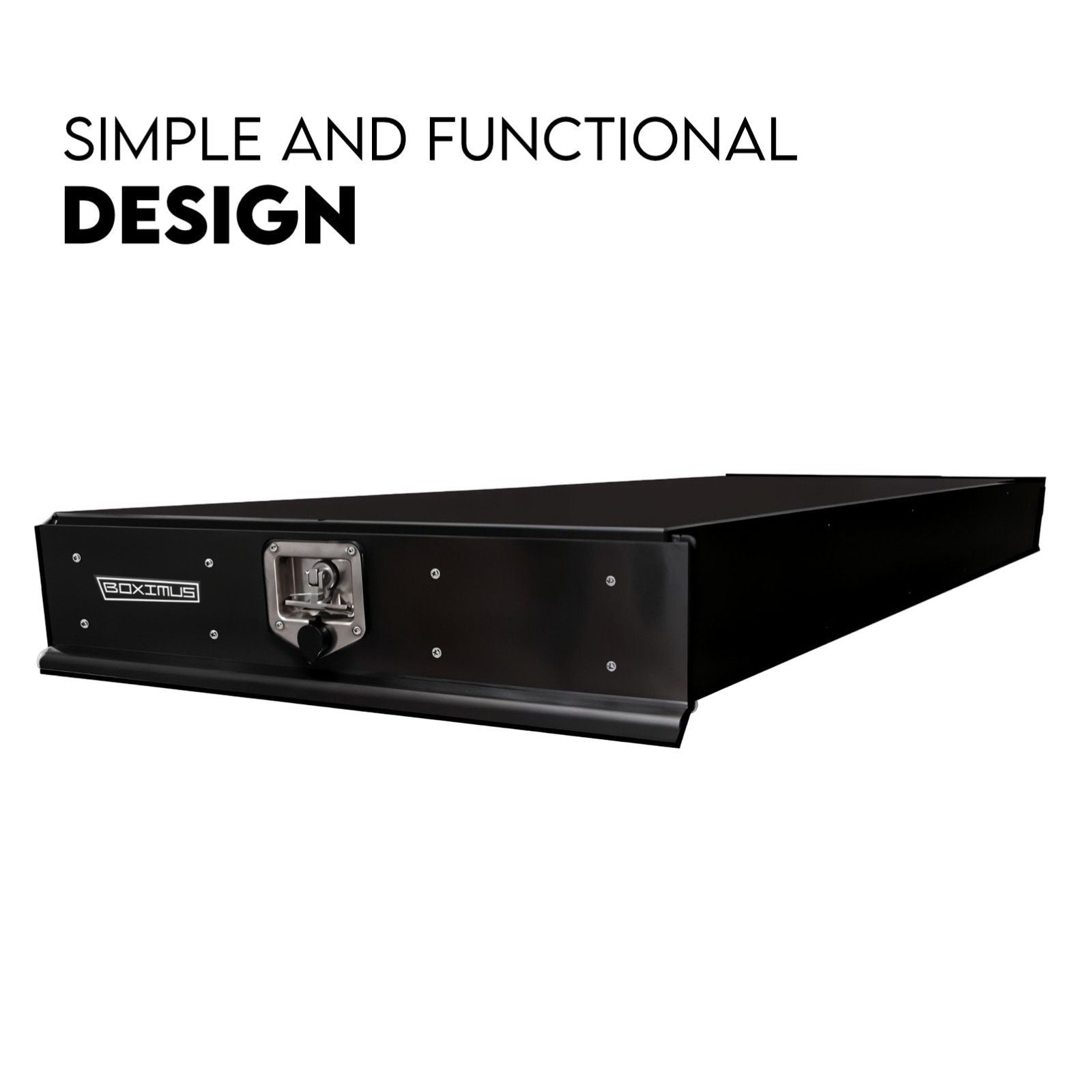 Black under-tray trundle tool box drawer, side view with front latch panel
