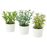 3 Pack of Artificial Herb Potted Plants in White Plastic 5cm Pot Interior Decoration