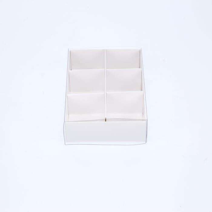 50 Pack of White Card Chocolate Sweet Soap Product Reatail Gift Box - 6 Bay Compartments - Clear Slide On Lid - 12x8x3cm