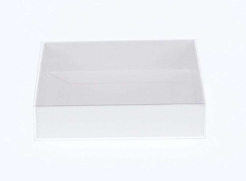 50 Pack of White Card Box - Clear Slide On Lid - 17 x 25 x 5cm -  Large Beauty Product Gift Giving Hamper Tray Merch Fashion Cake Sweets Xmas