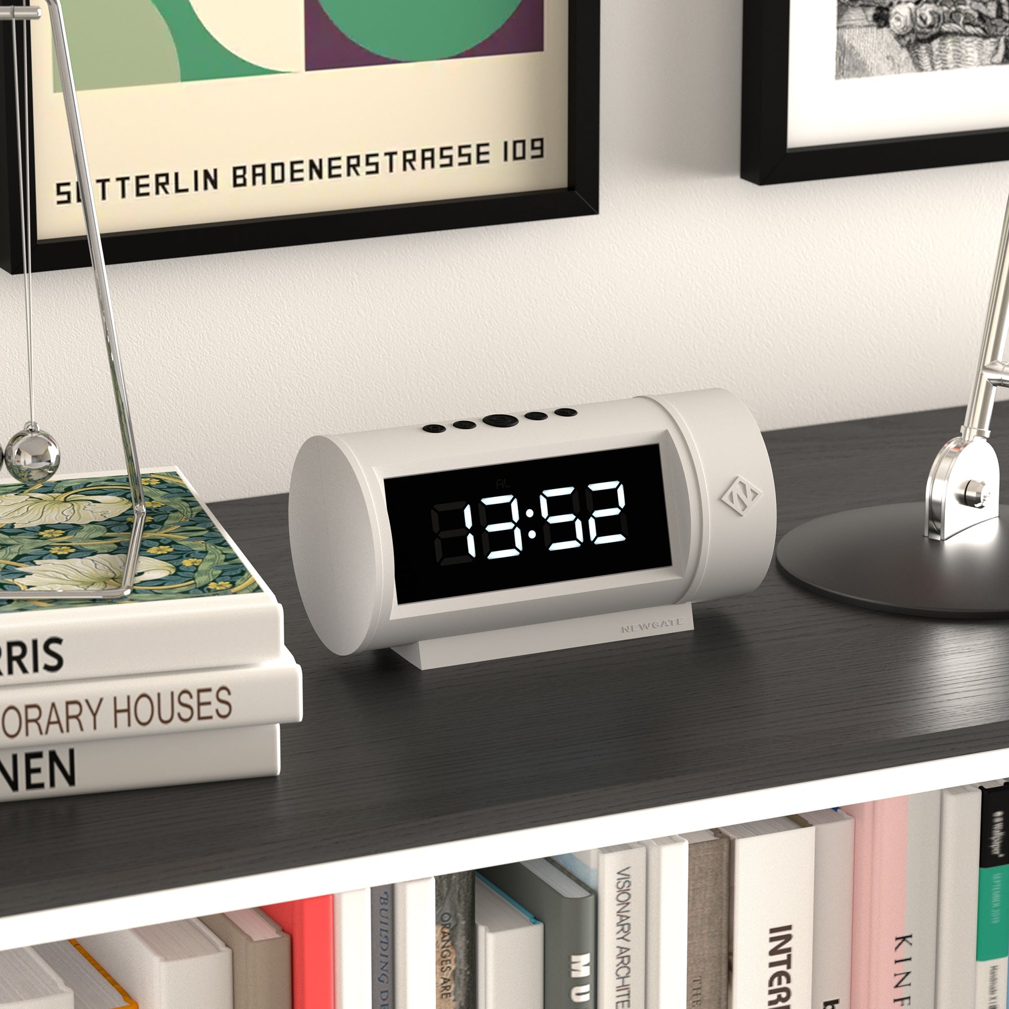 White LED alarm clock with rectangular LED time display