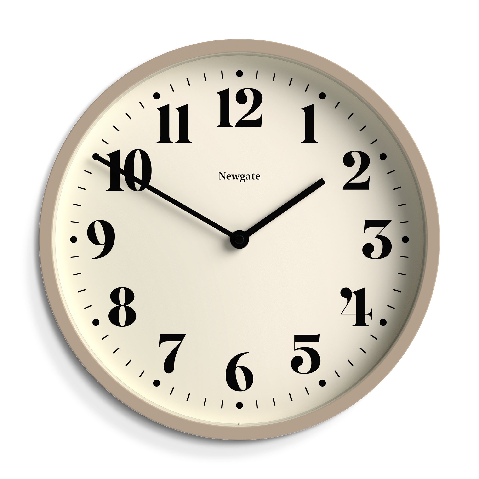 Matte stone wall clock with cream dial, bold black numbers, twin black hands
