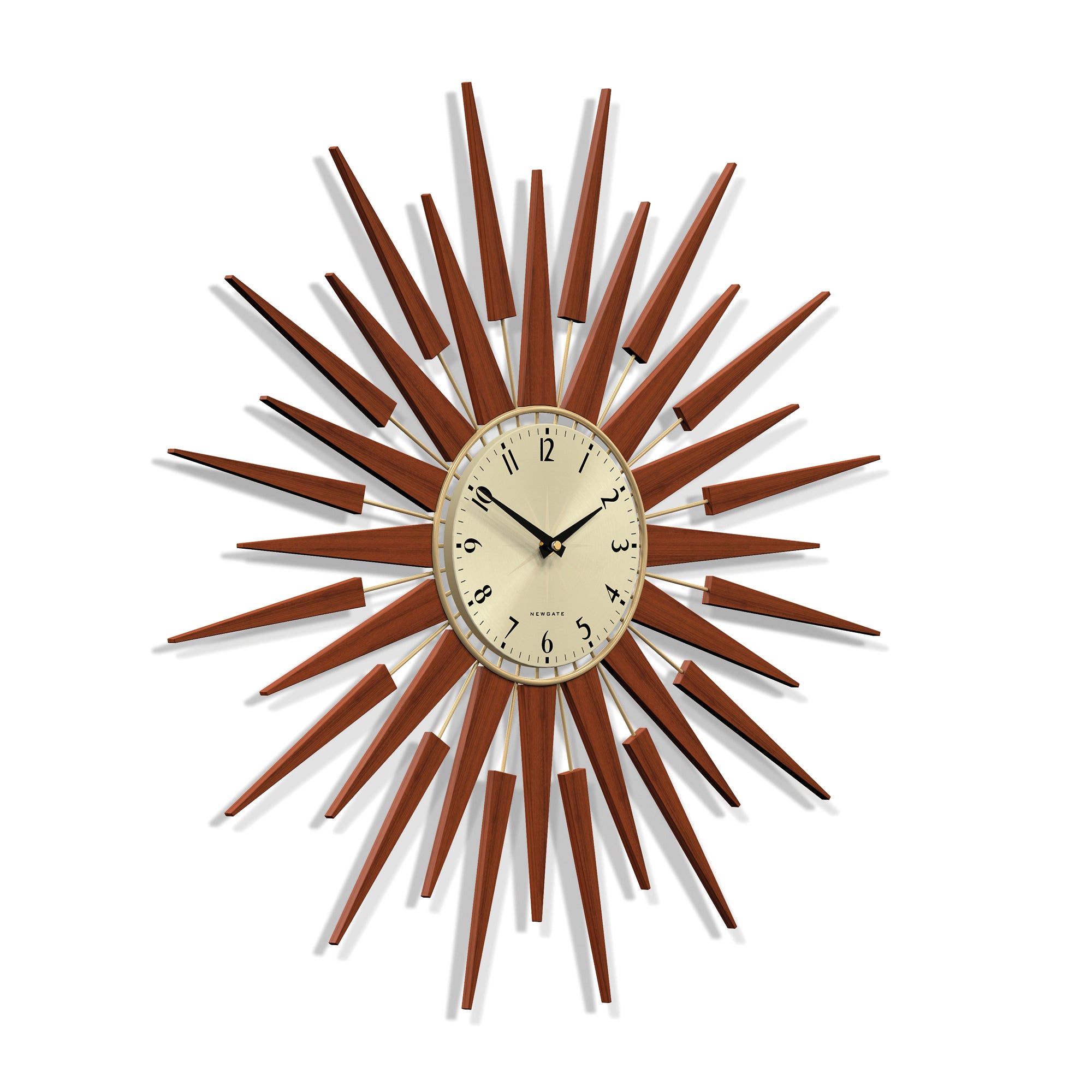Wall clock with cream face and warm brown radiating spiked frame