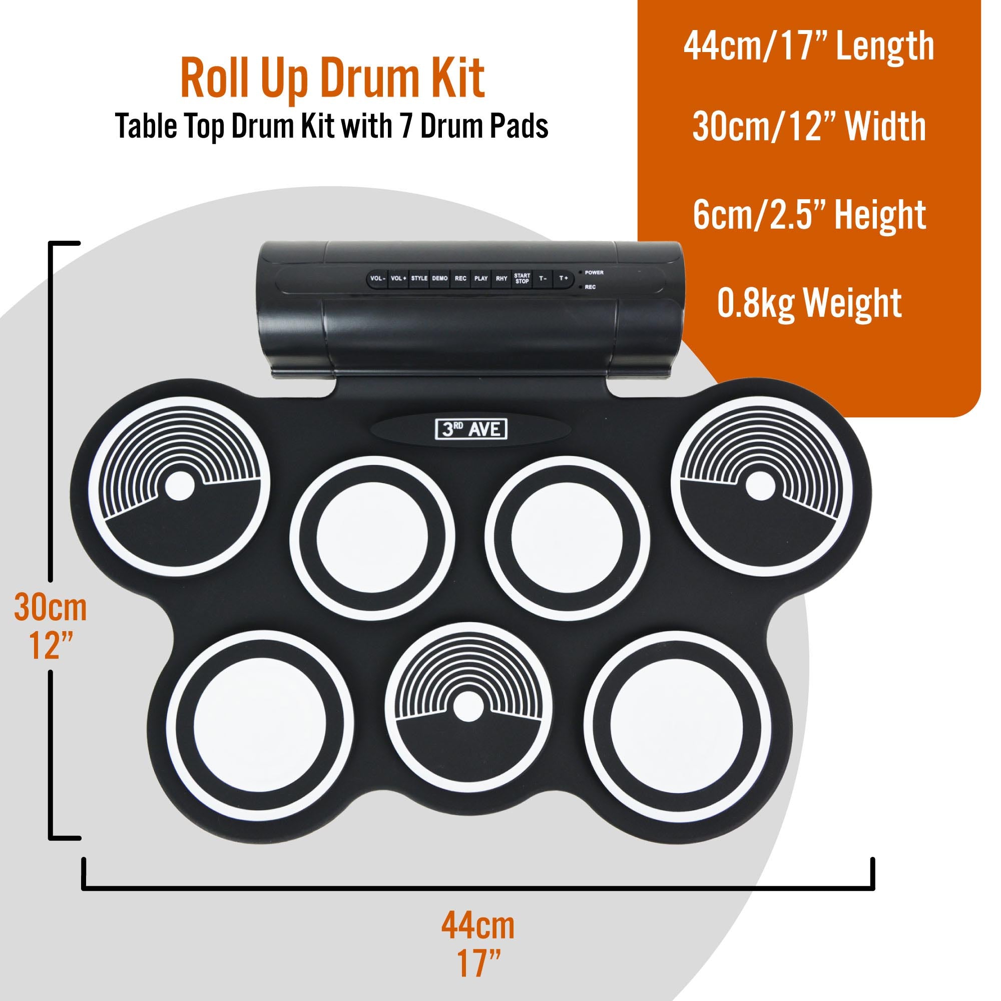 Roll-up drum kit with table-top pads and speaker unit, 44cm length, 30cm width