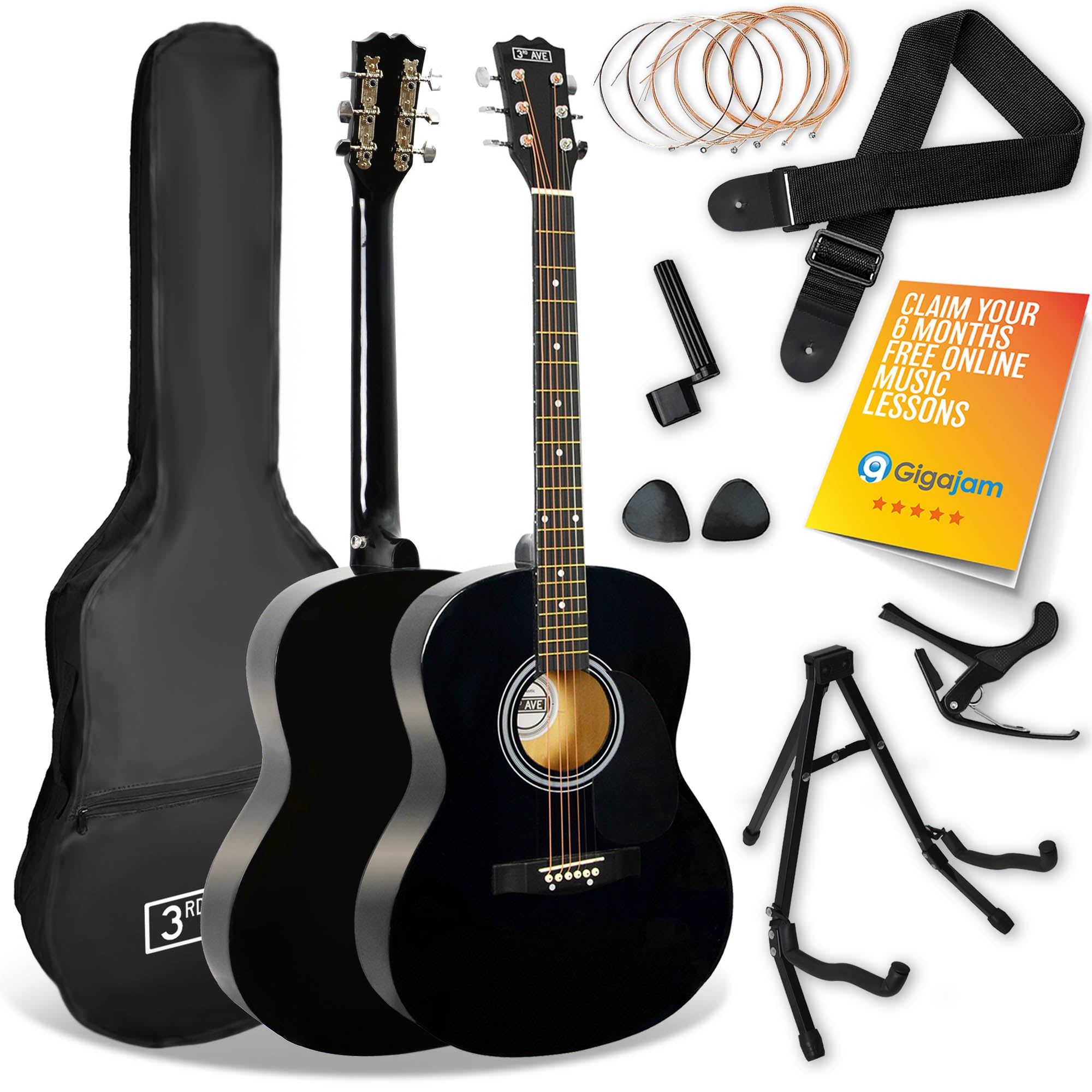 3rd Avenue Acoustic Guitar Premium Pack - Black 3rd Avenue Acoustic Guitar Premium Pack - Black