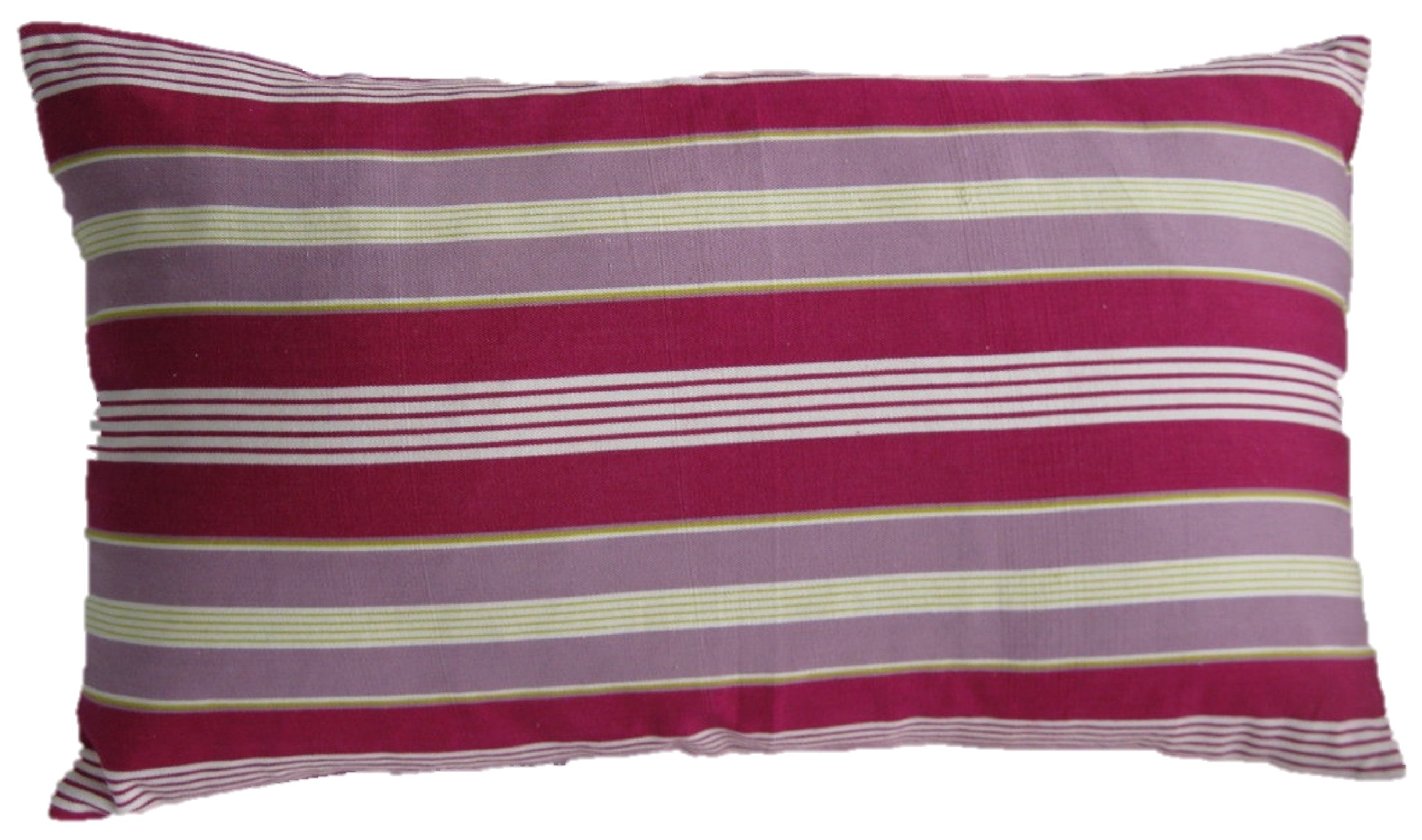 Striped rectangular cushion cover in fuchsia, purple and white horizontal bands