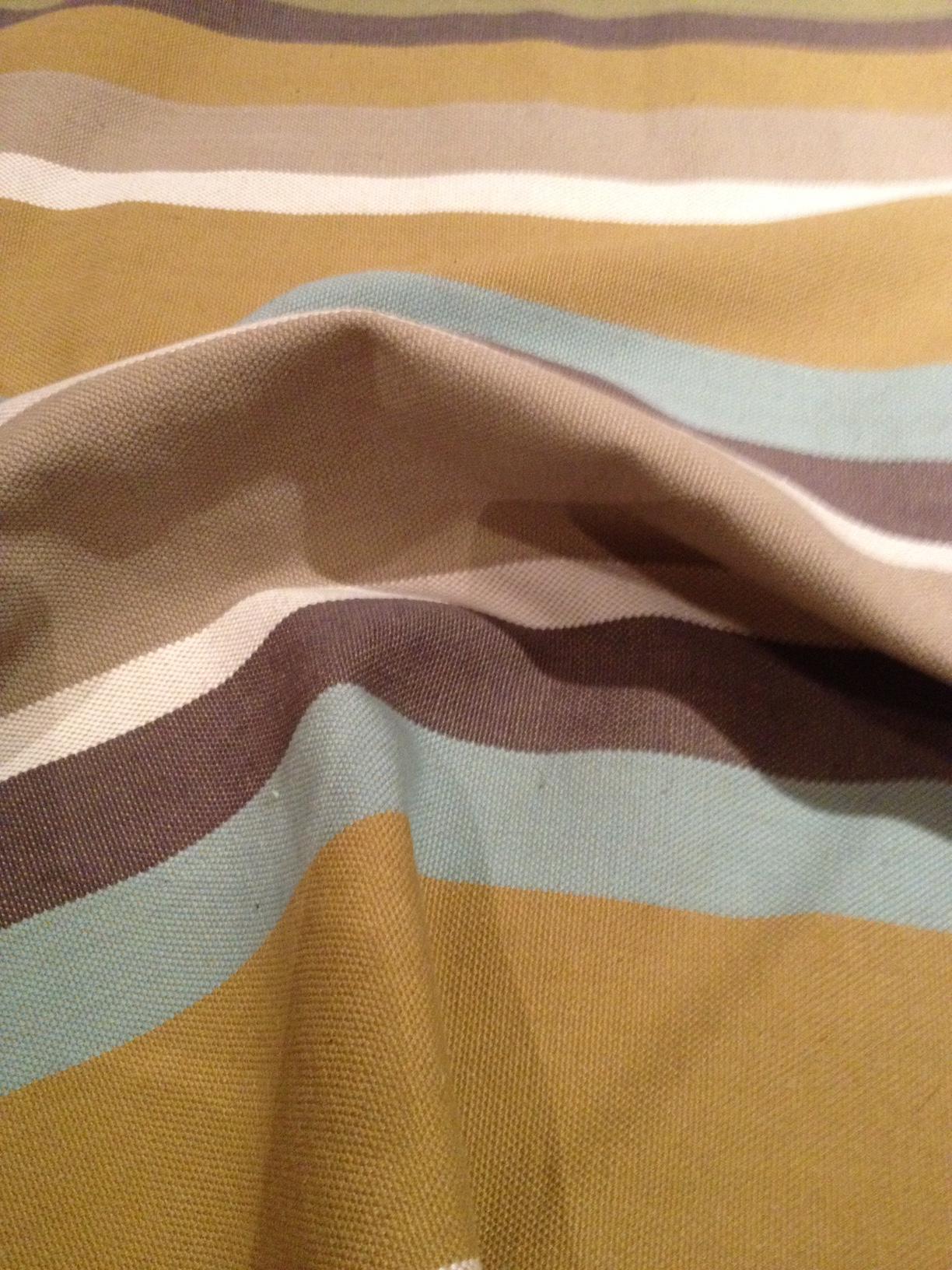 Rectangular cushion cover fabric with draped multicolour horizontal stripes
