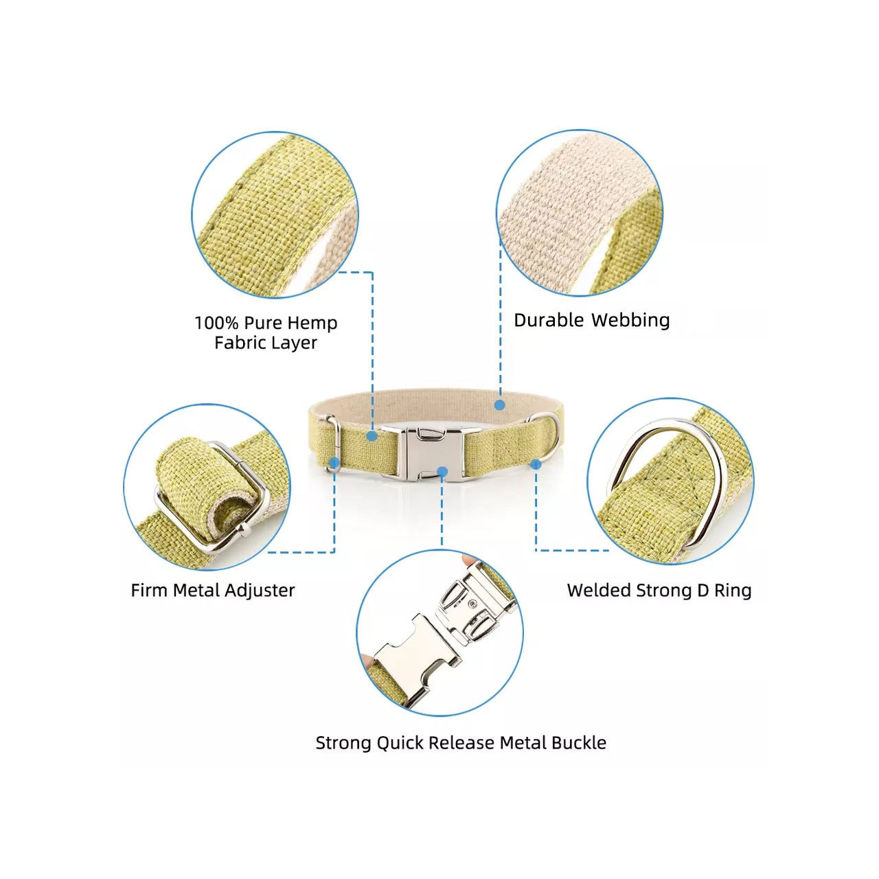 Grass Green Hemp Cotton Dog Collar