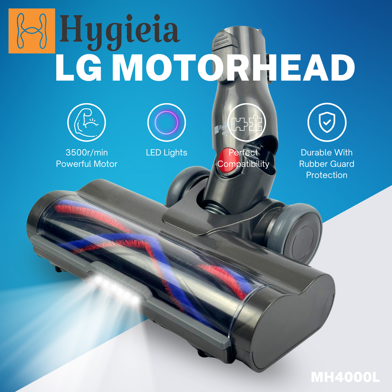 Hygieia LG motorhead vacuum floor tool with brush roller