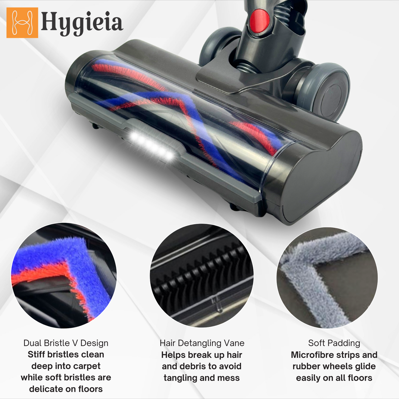 Hygieia LG motorhead vacuum floor tool with angled brush housing