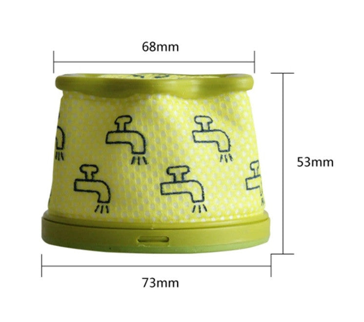 Yellow-green vacuum pre-filter, vented mesh, 68mm 73mm 53mm