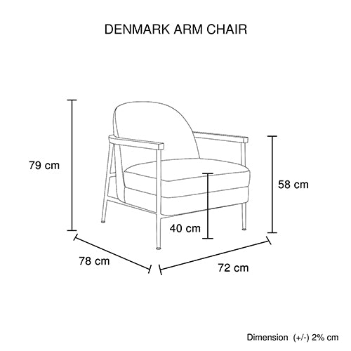 Denmark arm chair dimension diagram: 79 cm high, 78 cm wide, 72 cm deep, 58 cm seat height