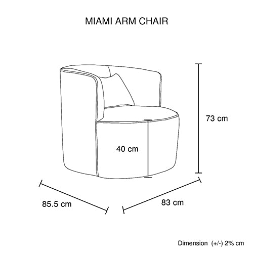 Armchair measurement diagram with outline showing 73 cm height and 83 cm width.