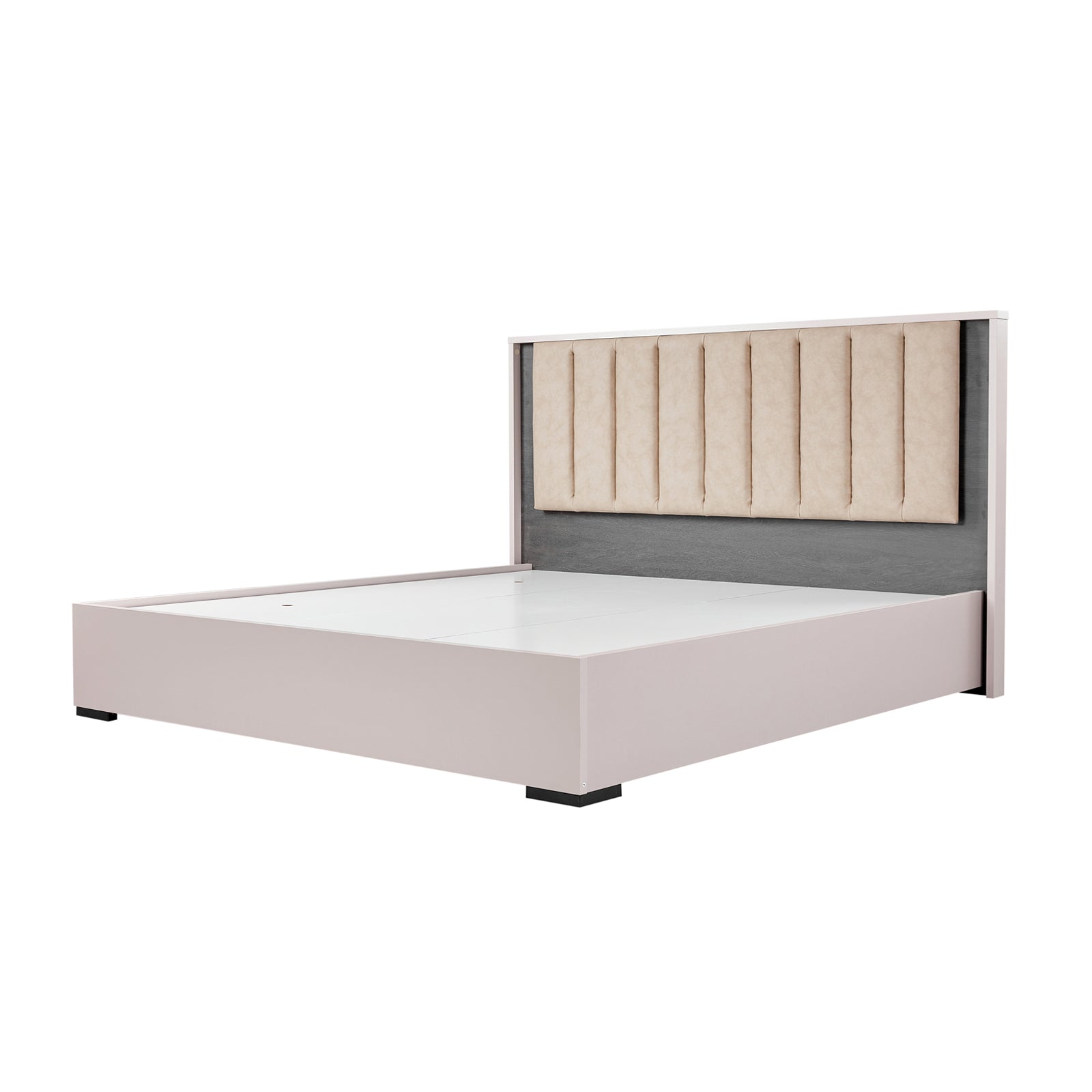 Queen 4 Pcs Bedroom Suite with Dresser Fabric Upholstery MDF Combination of Champagne and Black Colour