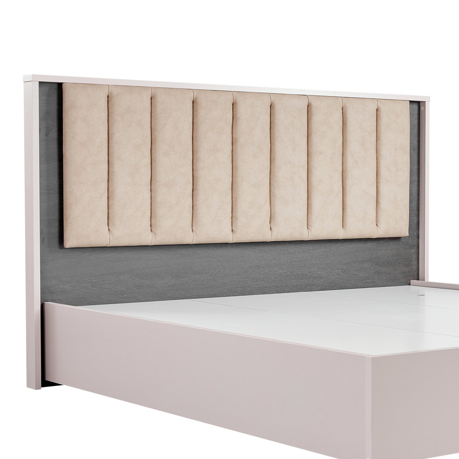 Queen 5 Pcs Bedroom Suite Fabric Upholstery MDF Combination of Champagne and Black Colour