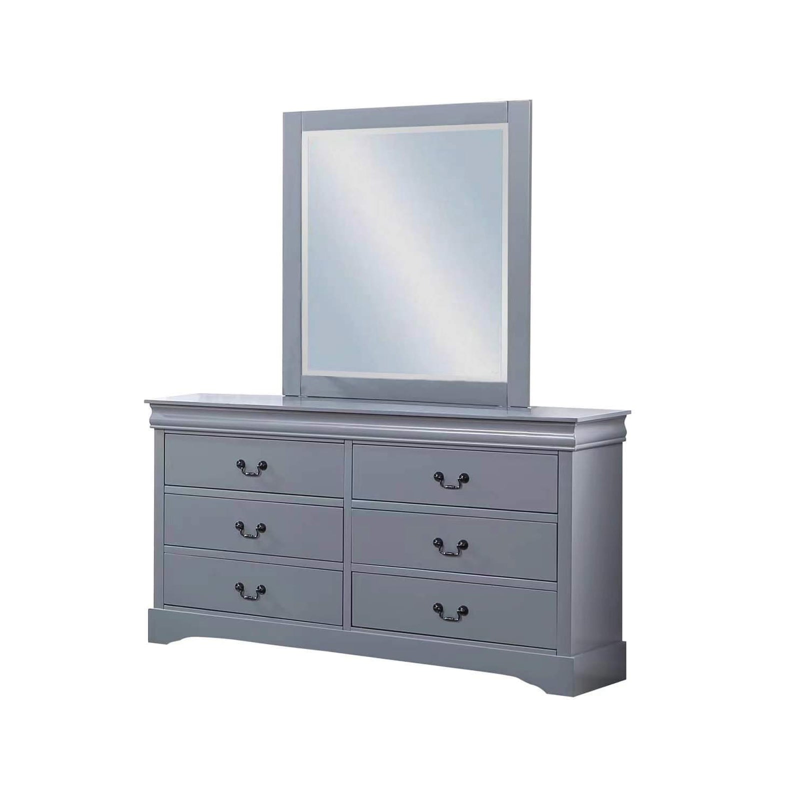 4 Pieces Bedroom Suite in Solid Wood & MDF Queen Size Grey Colour Bed, Bedside Table & Dresser