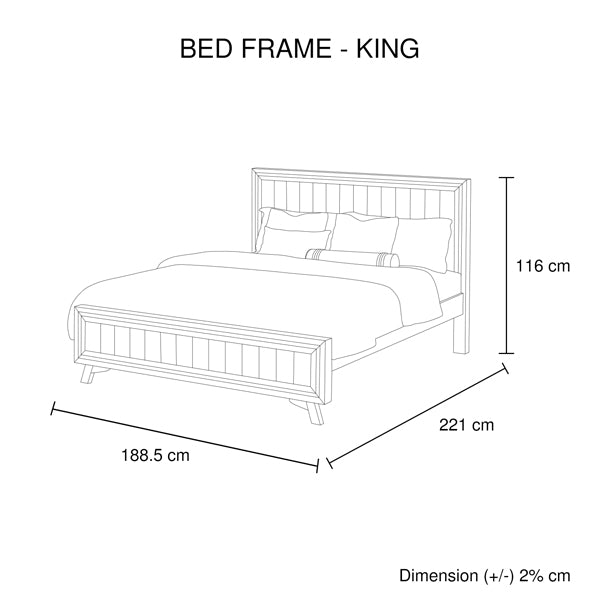 King bed frame with slatted headboard and footboard in acacia wood
